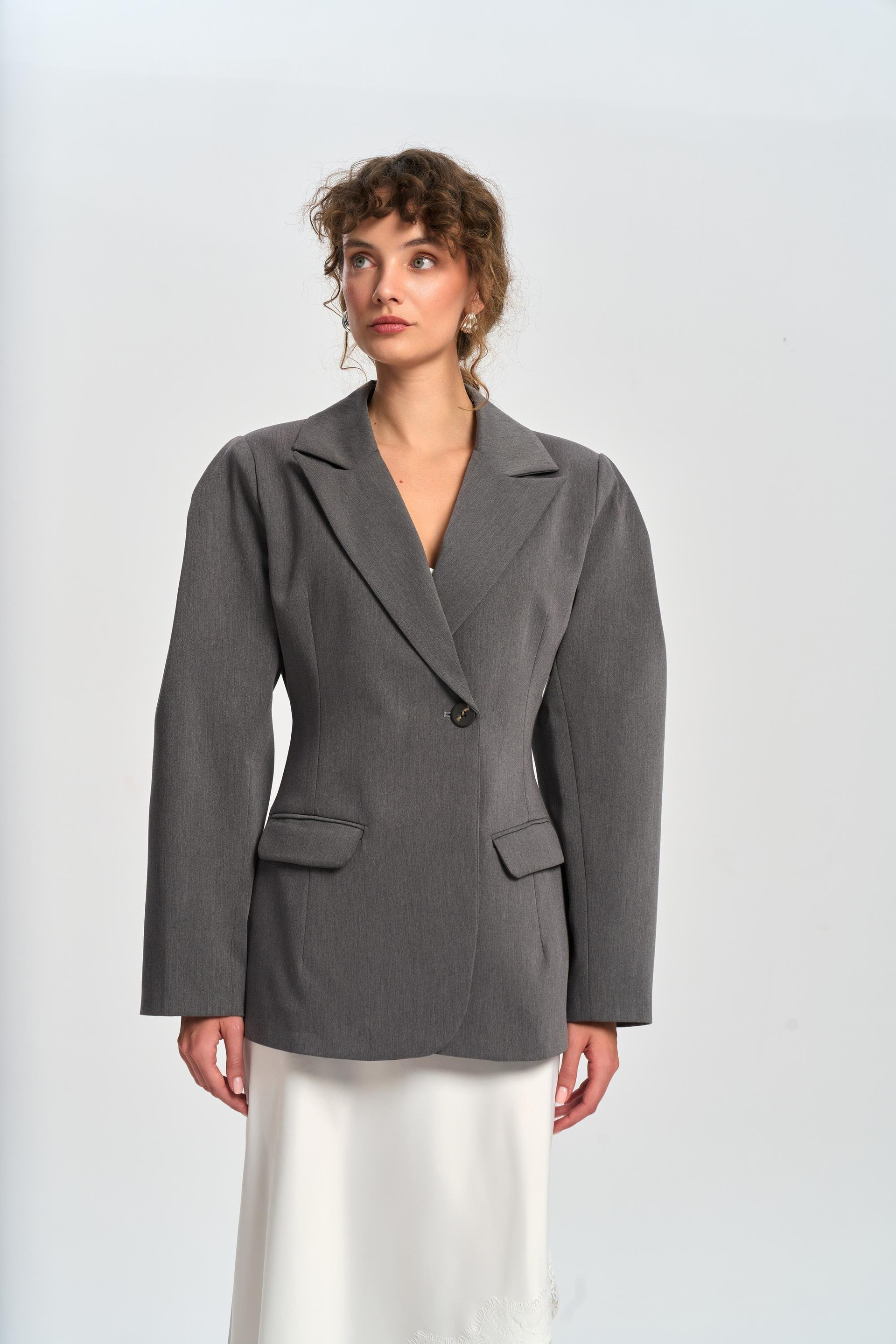 Briella Waist-Fitted Charcoal Blazer
