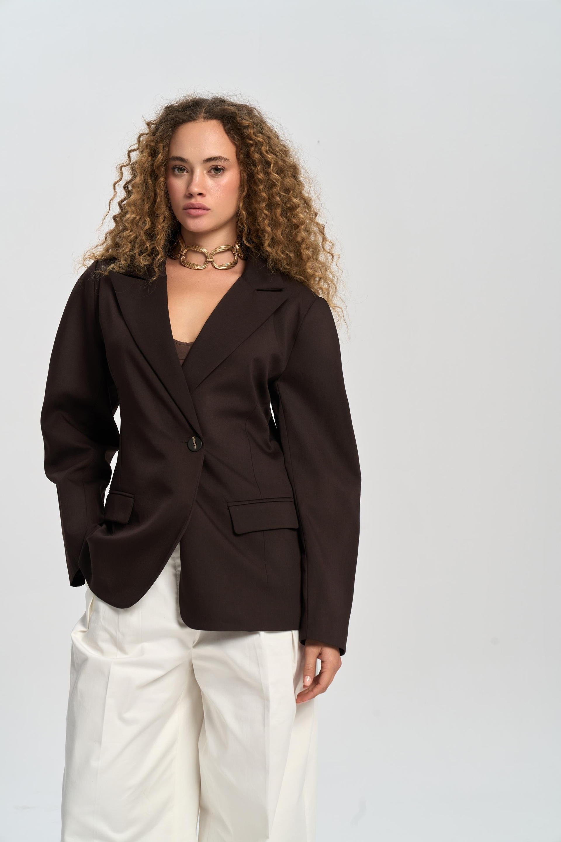 Briella Waist-Fitted Brown Blazer