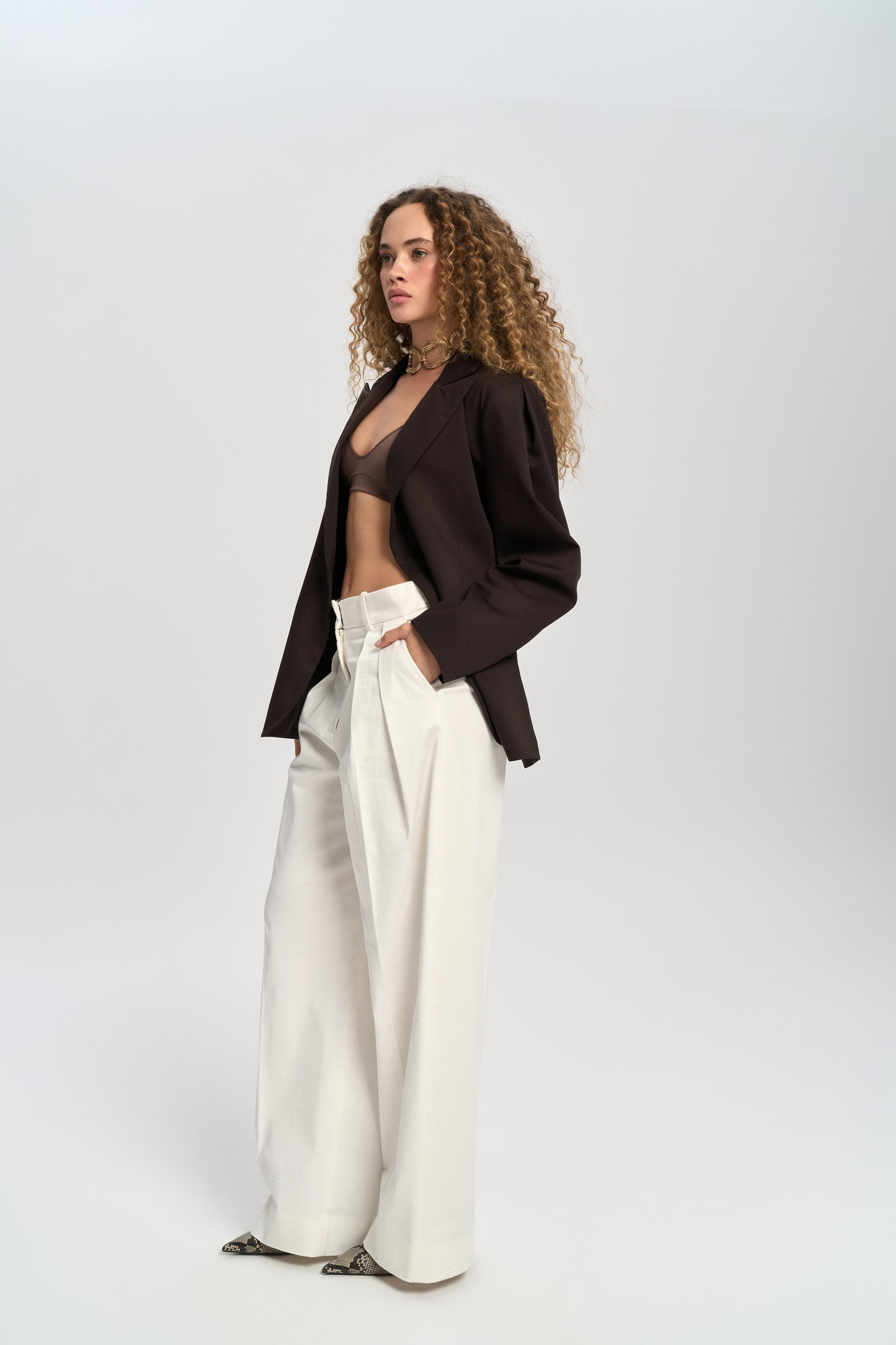 Briella Waist-Fitted Brown Blazer