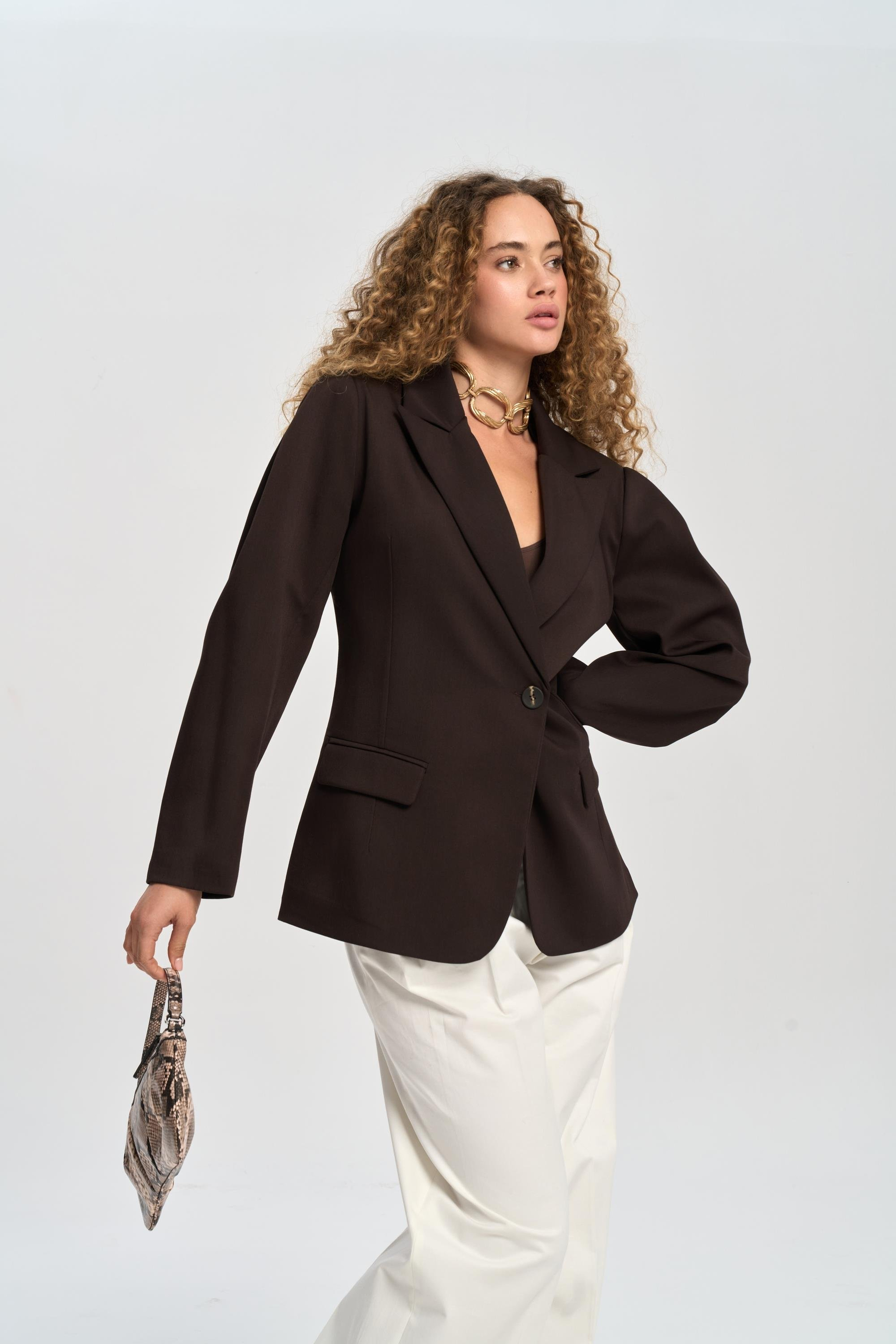 Briella Waist-Fitted Brown Blazer