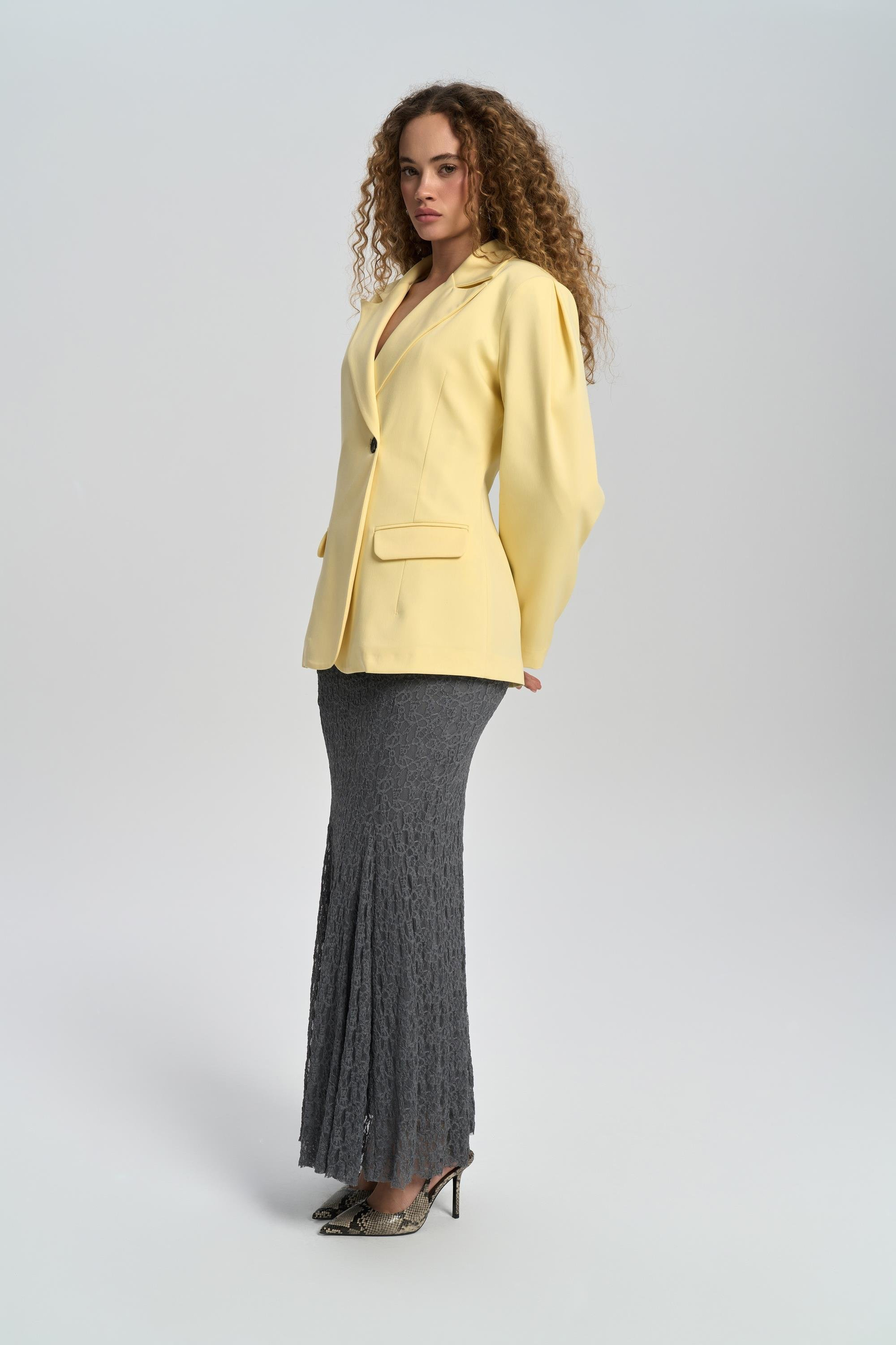 Briella Belden Oturtmalı Sarı Blazer