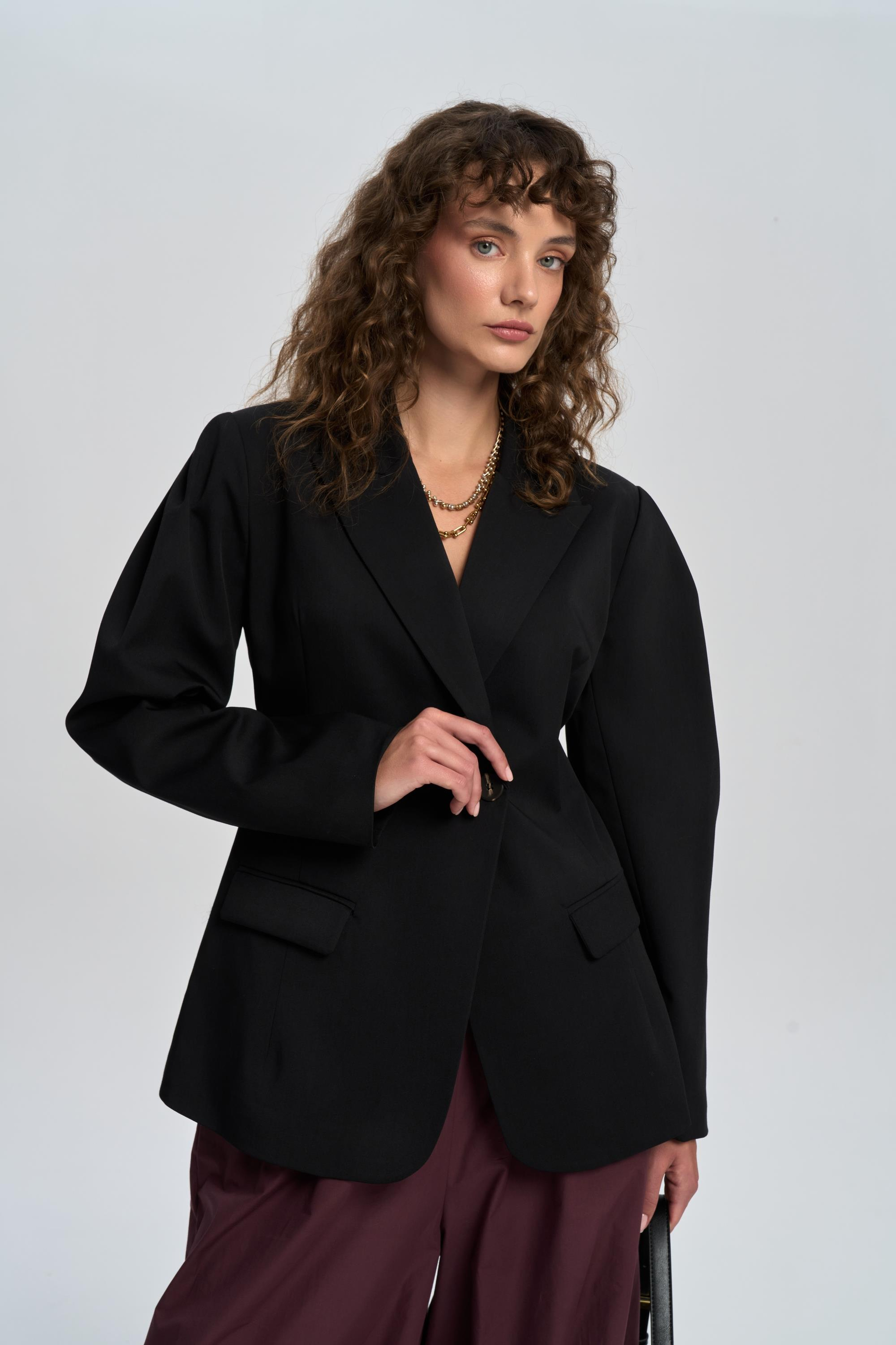 Briella Waist-Fitted Black Blazer