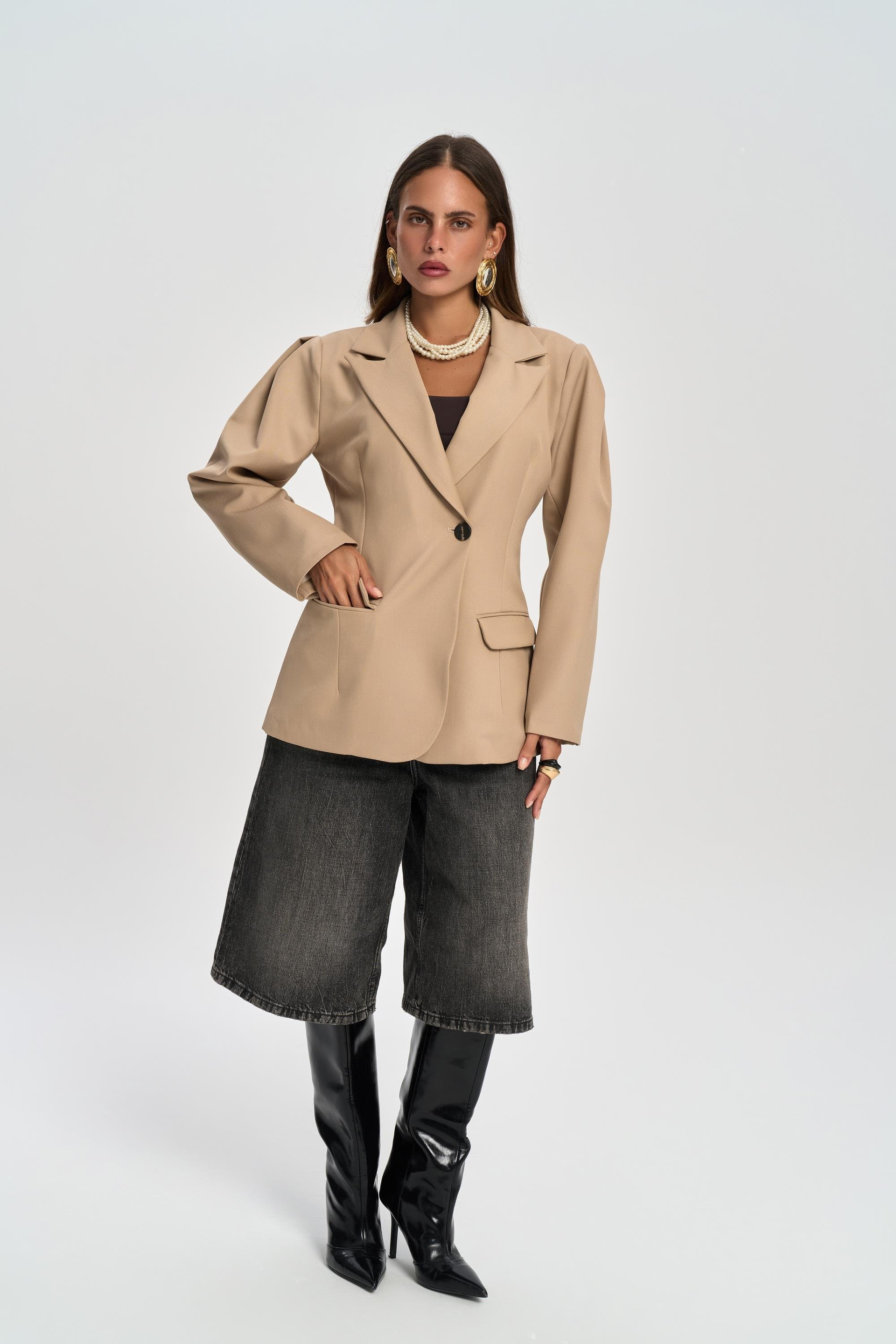 Briella Waist-Fitted Taupe Blazer