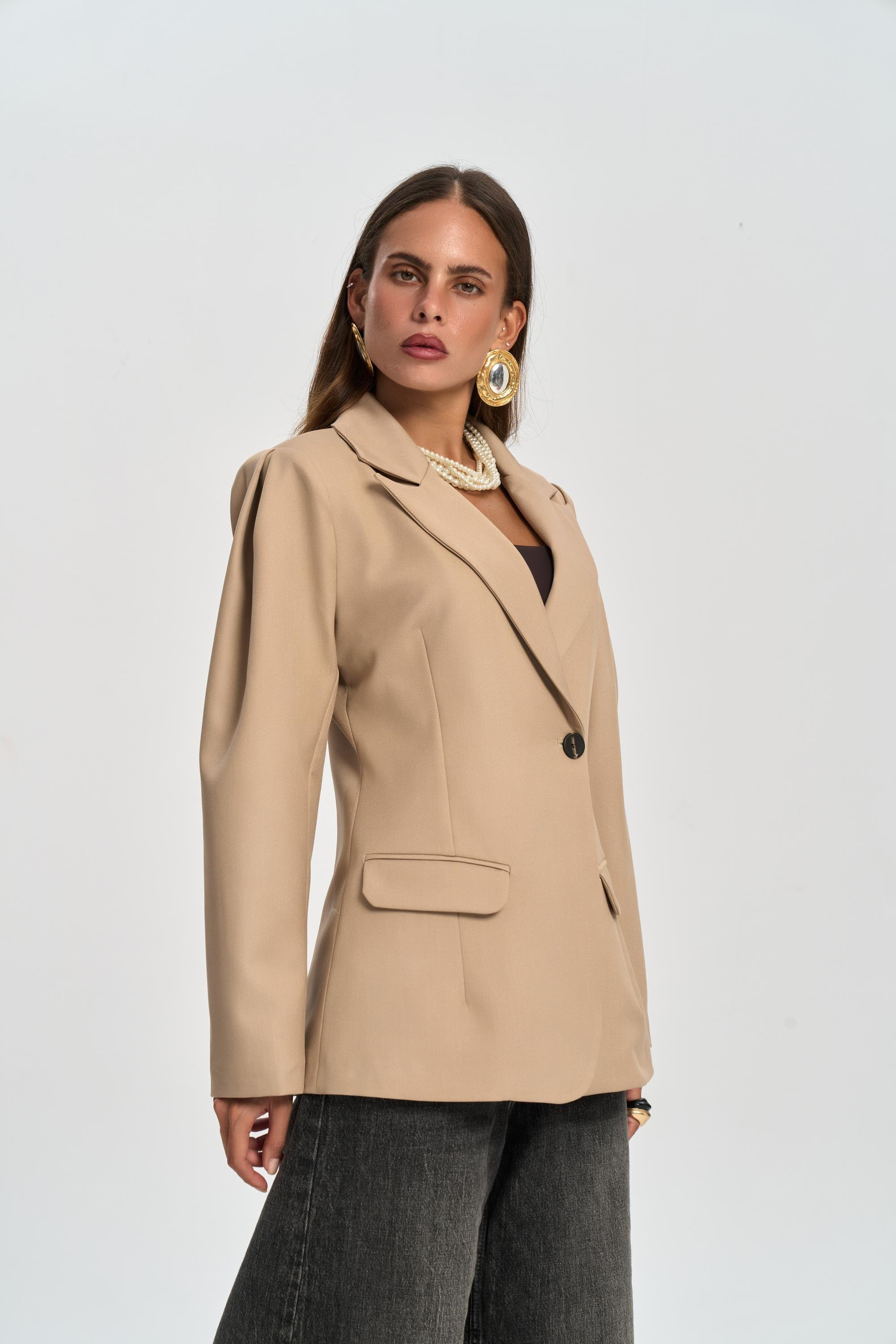 Briella Waist-Fitted Taupe Blazer