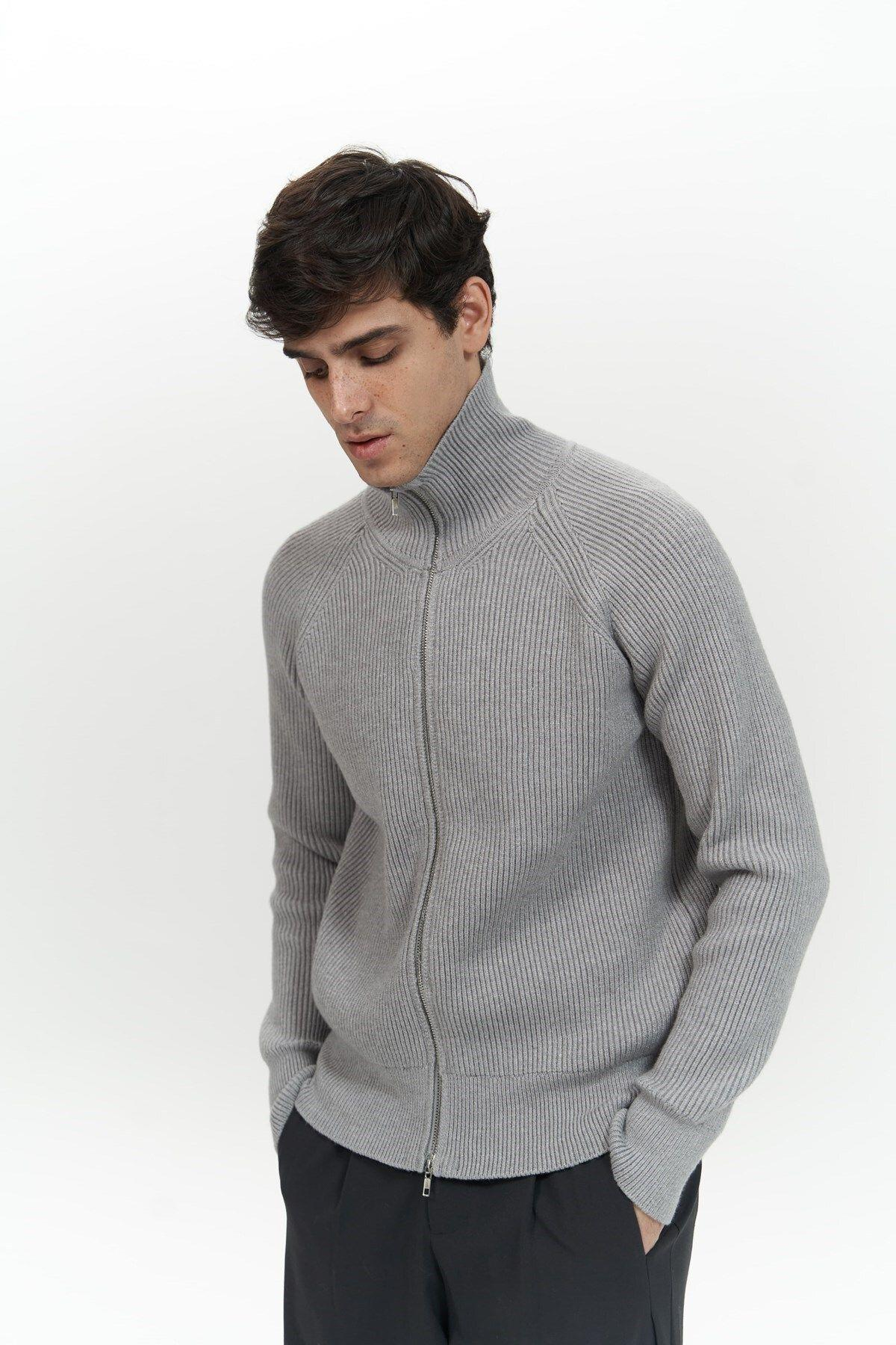 Brock Men's Grey Zip-Up Knit Cardigan