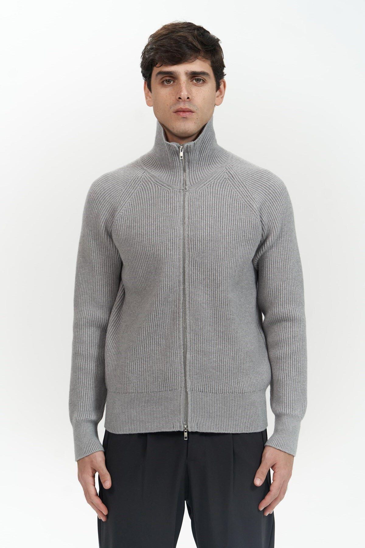 Brock Men's Grey Zip-Up Knit Cardigan