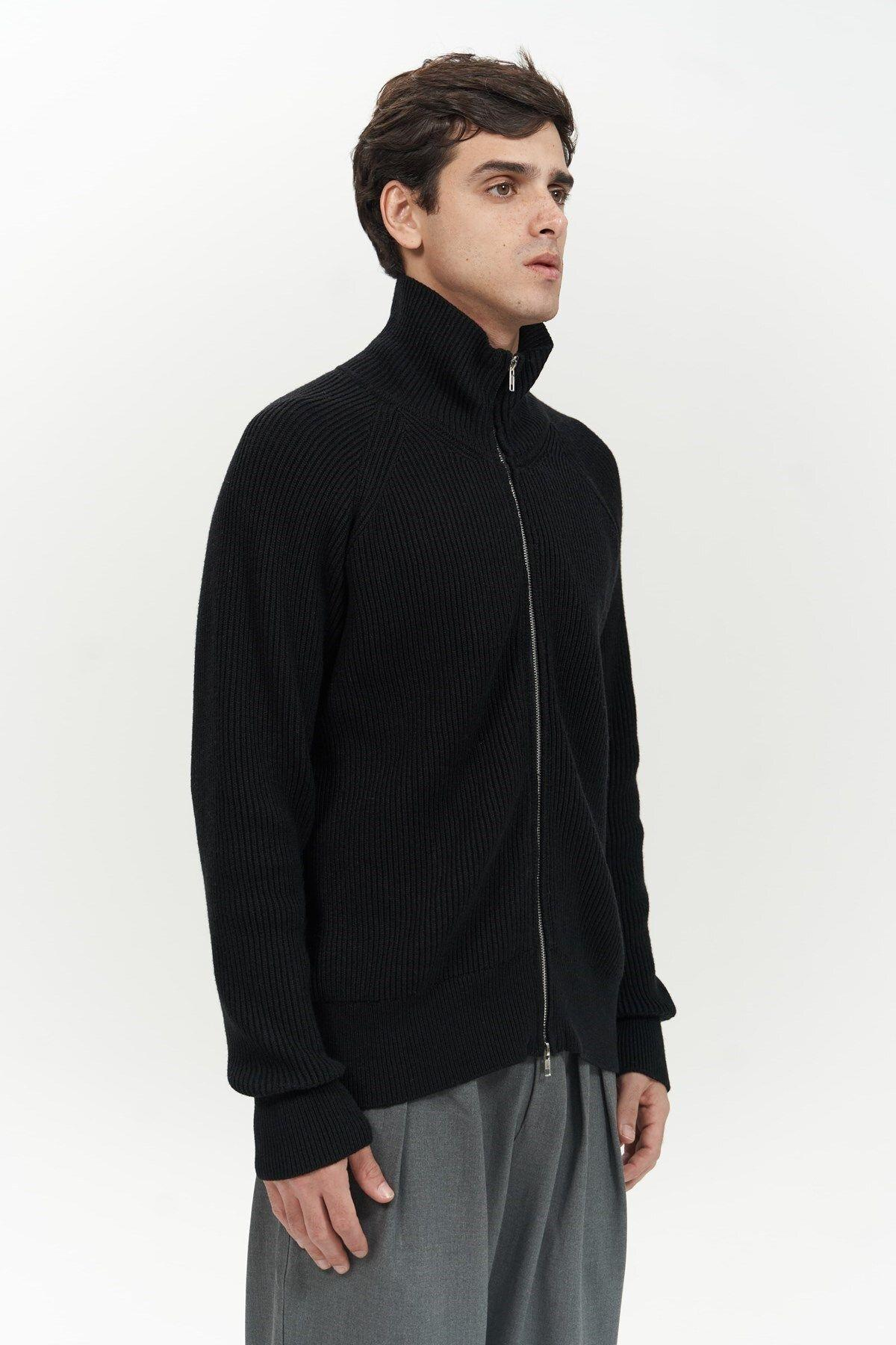 Brock Men's Black Zip-Up Knit Cardigan