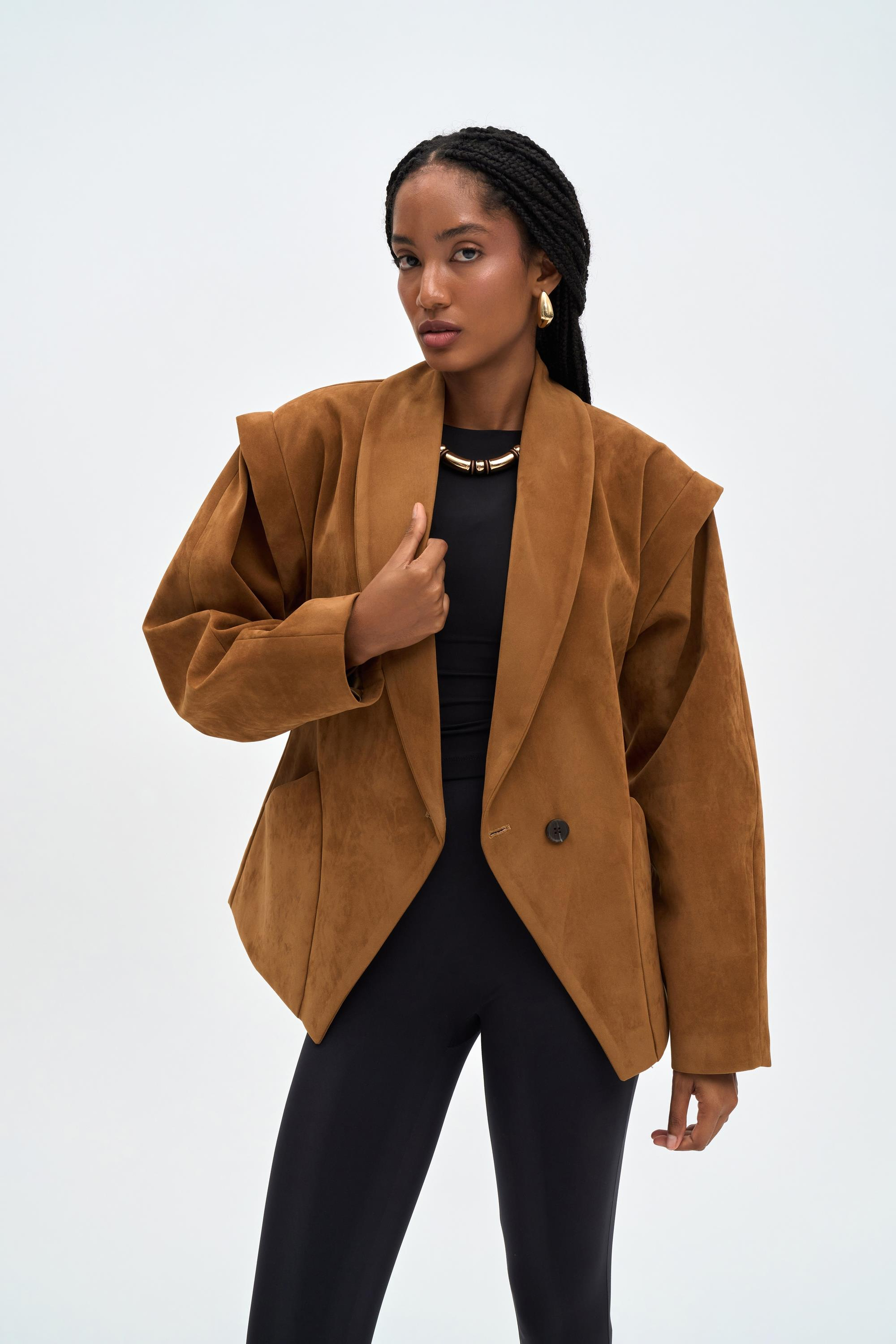 Bronte Omuz Detaylı Camel Blazer