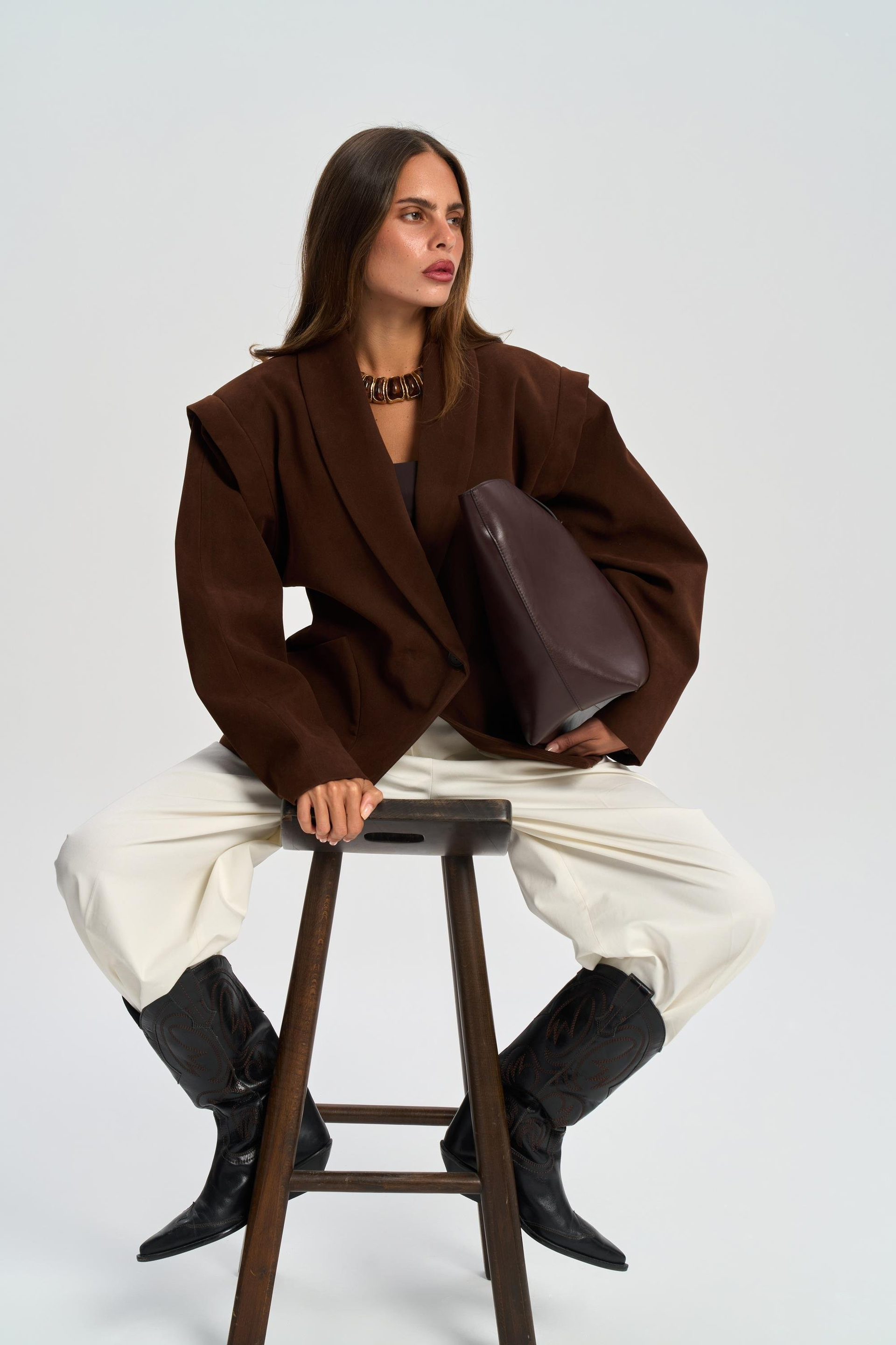 Bronte Omuz Detaylı Kahve Blazer