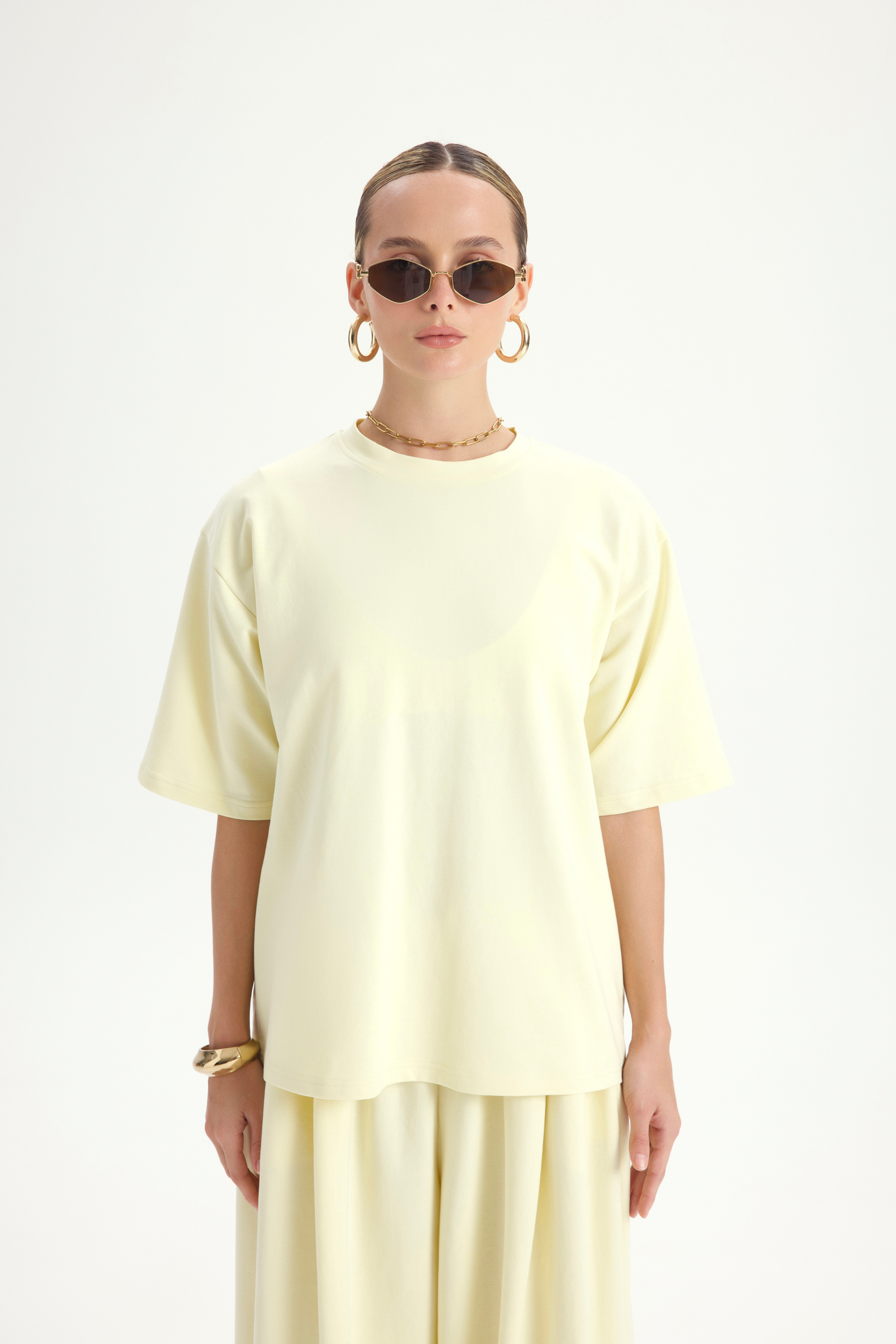 Bruges Oversize Açık Sarı T-Shirt Eşofman Takım