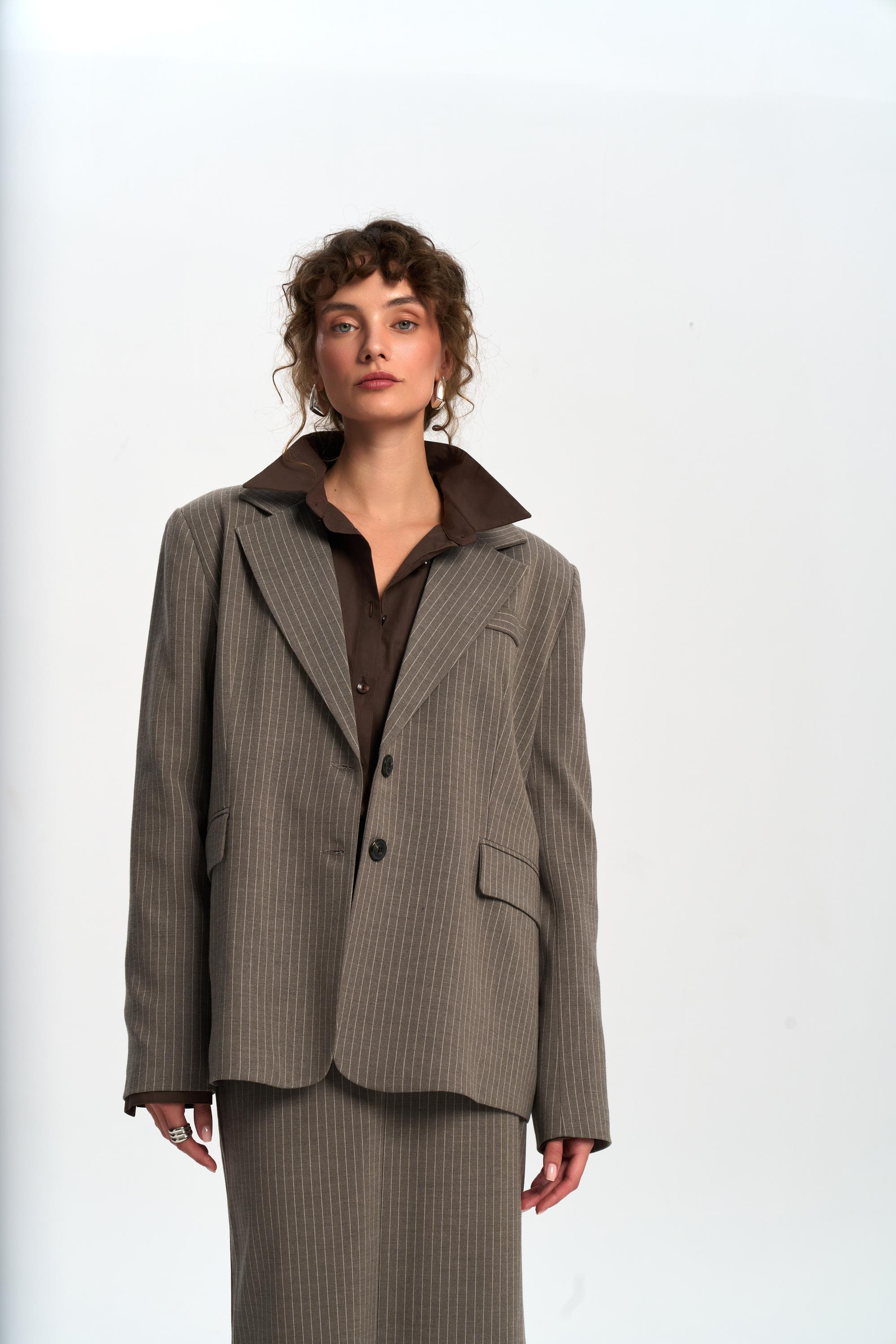 Bruno Çizgili Füme Blazer