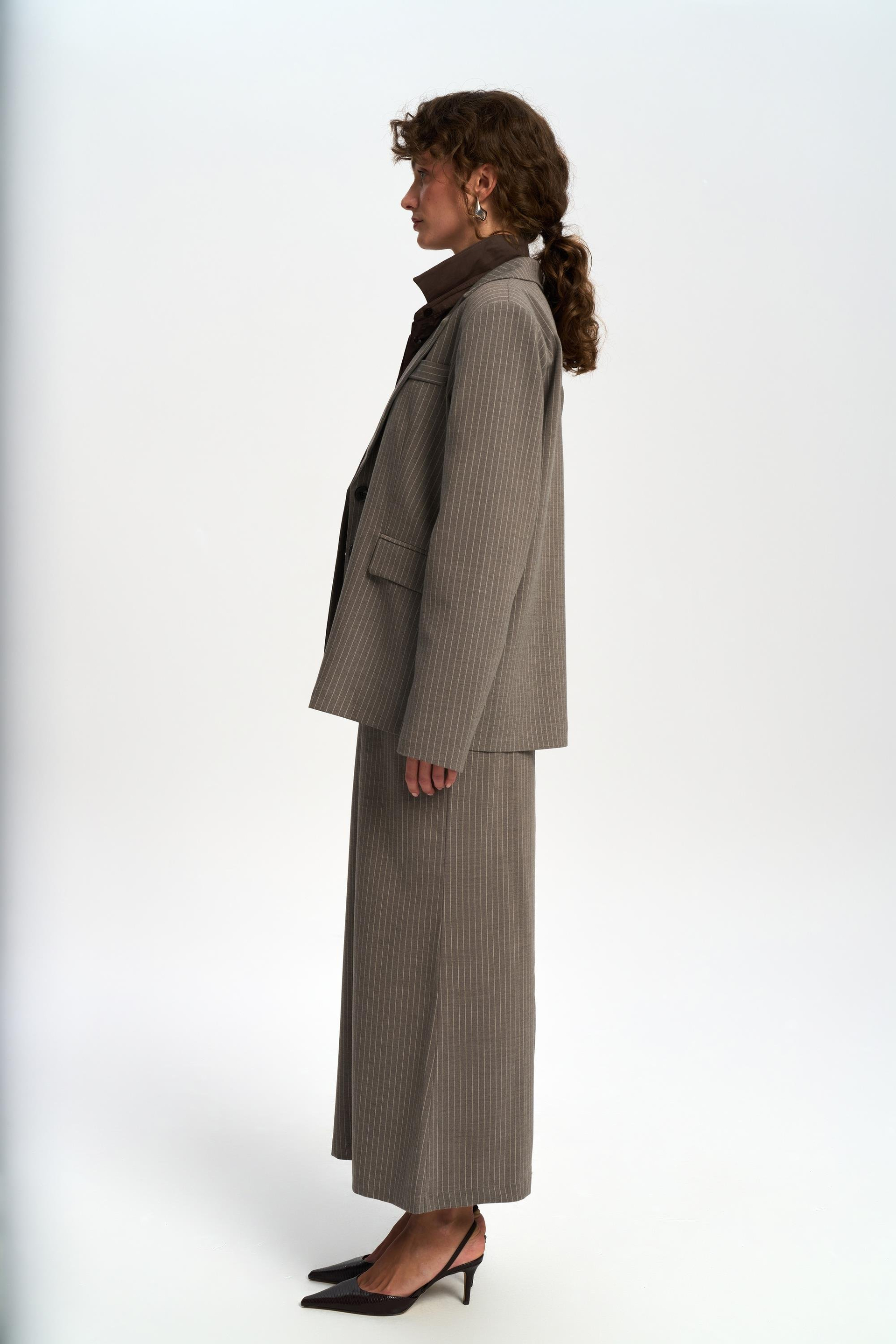 Bruno Çizgili Füme Blazer