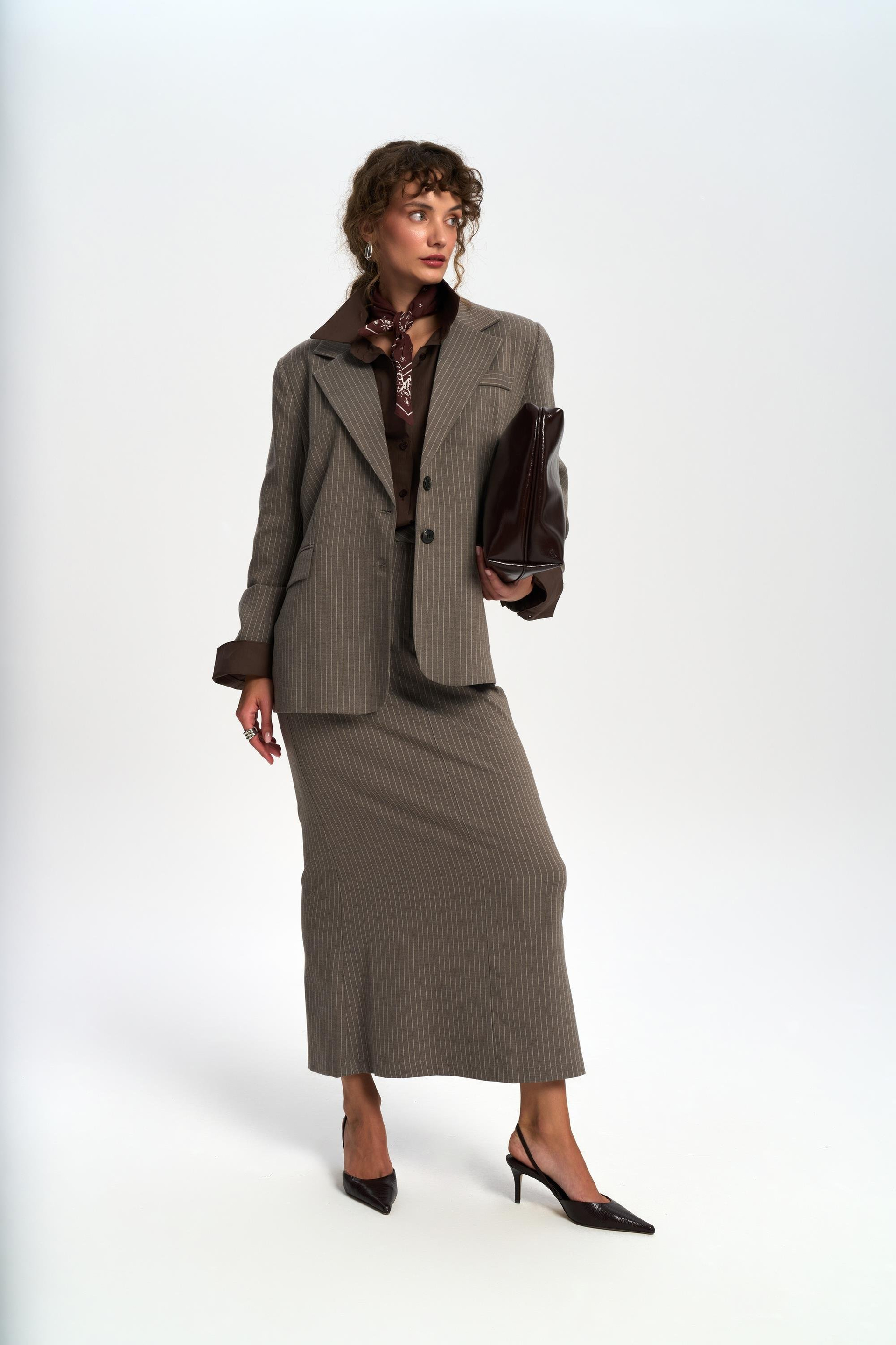 Bruno Çizgili Füme Blazer