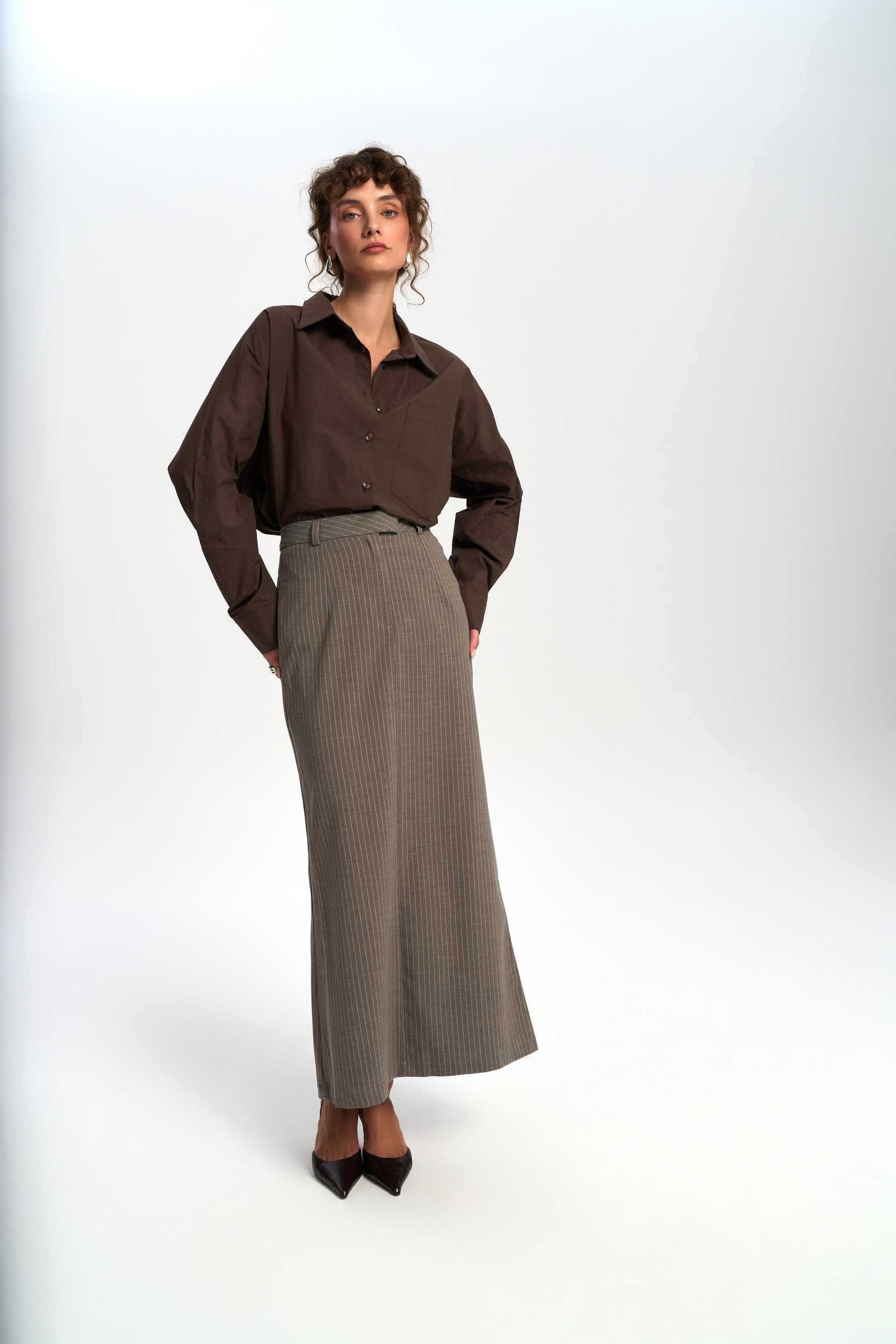 Bruno Çizgili Füme Etek