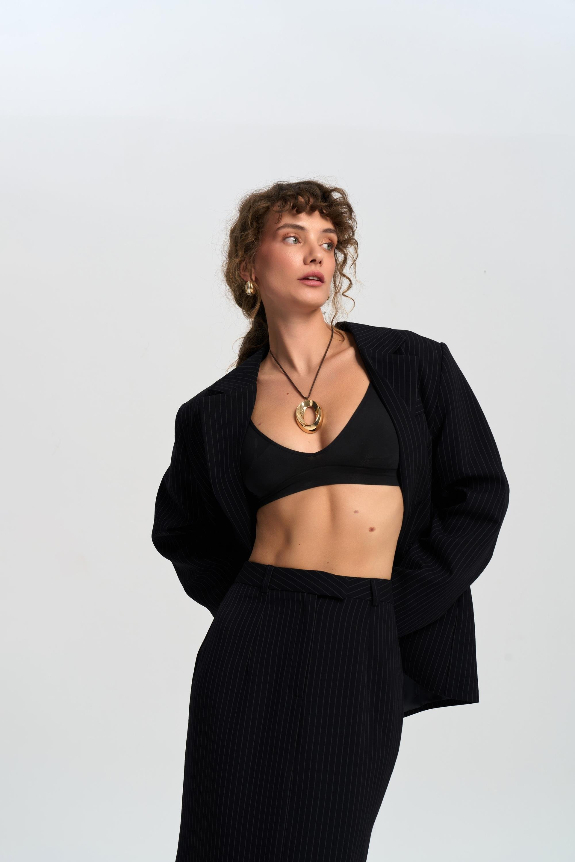 Bruno Çizgili Siyah Blazer