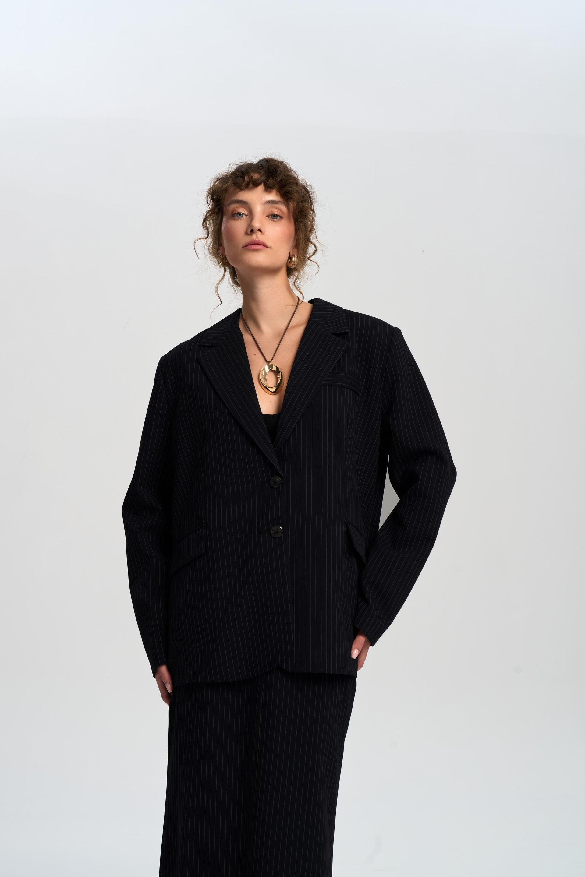 Bruno Çizgili Siyah Blazer