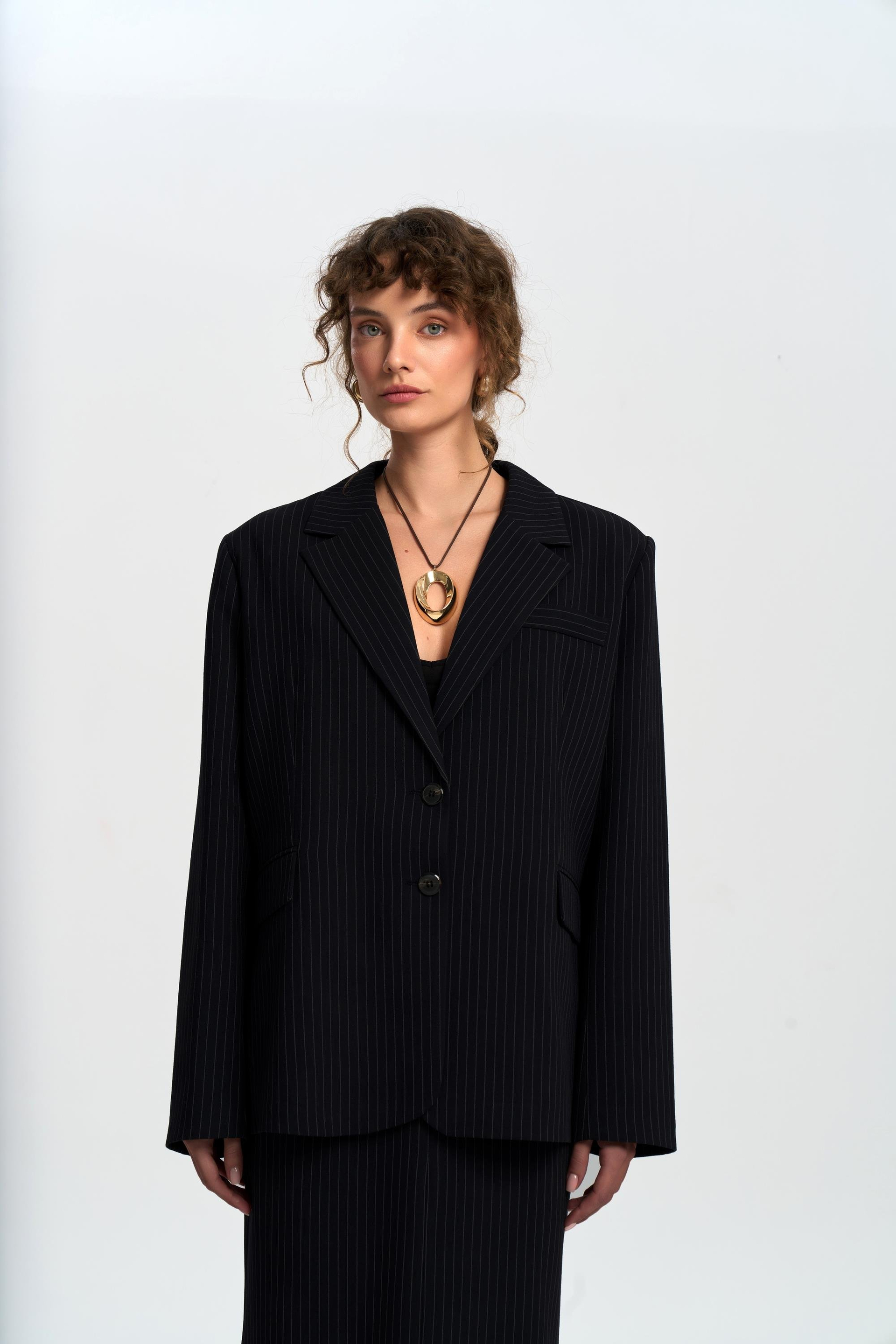 Bruno Çizgili Siyah Blazer