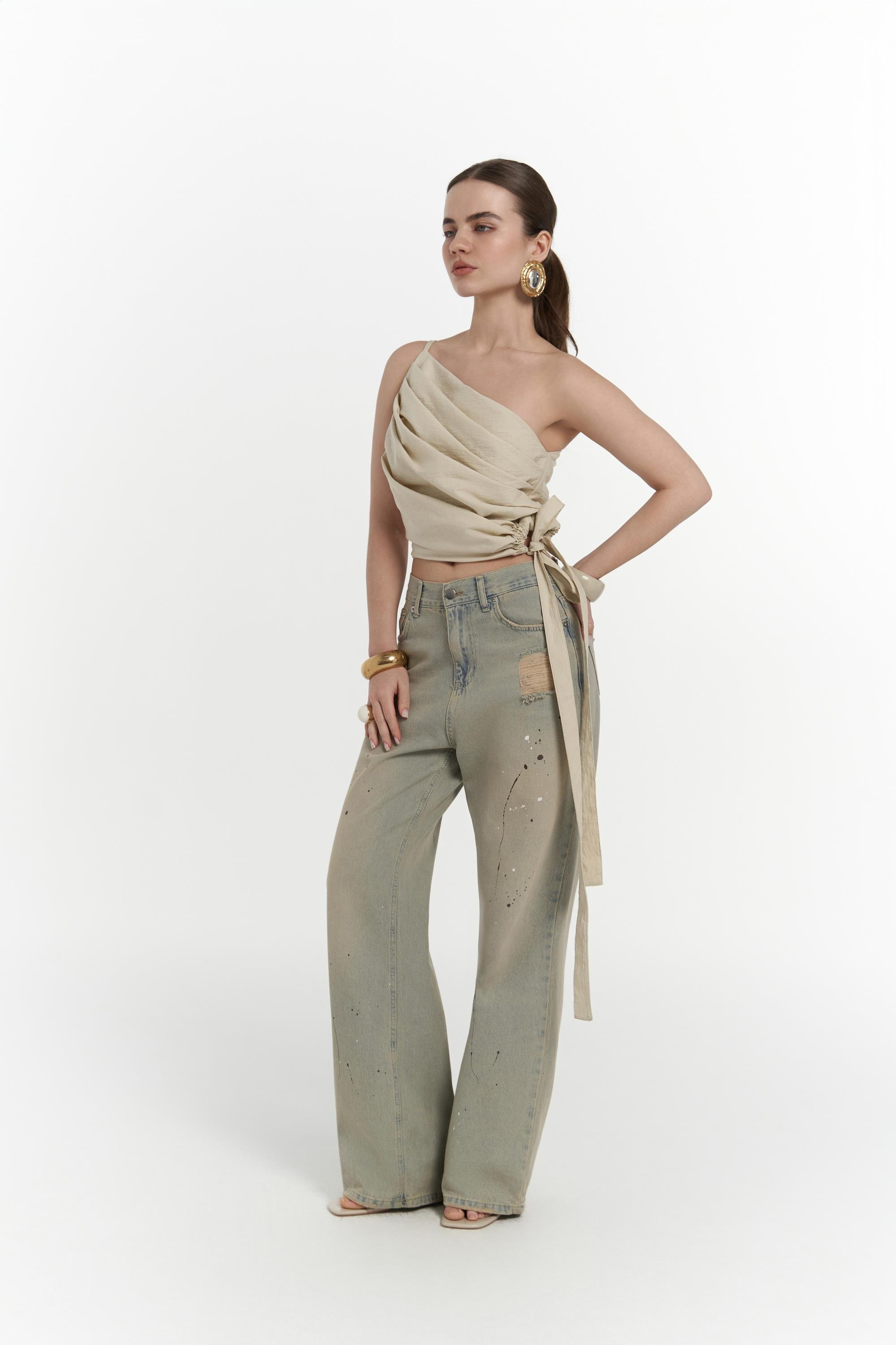 Calista Bağlamalı Bej Crop