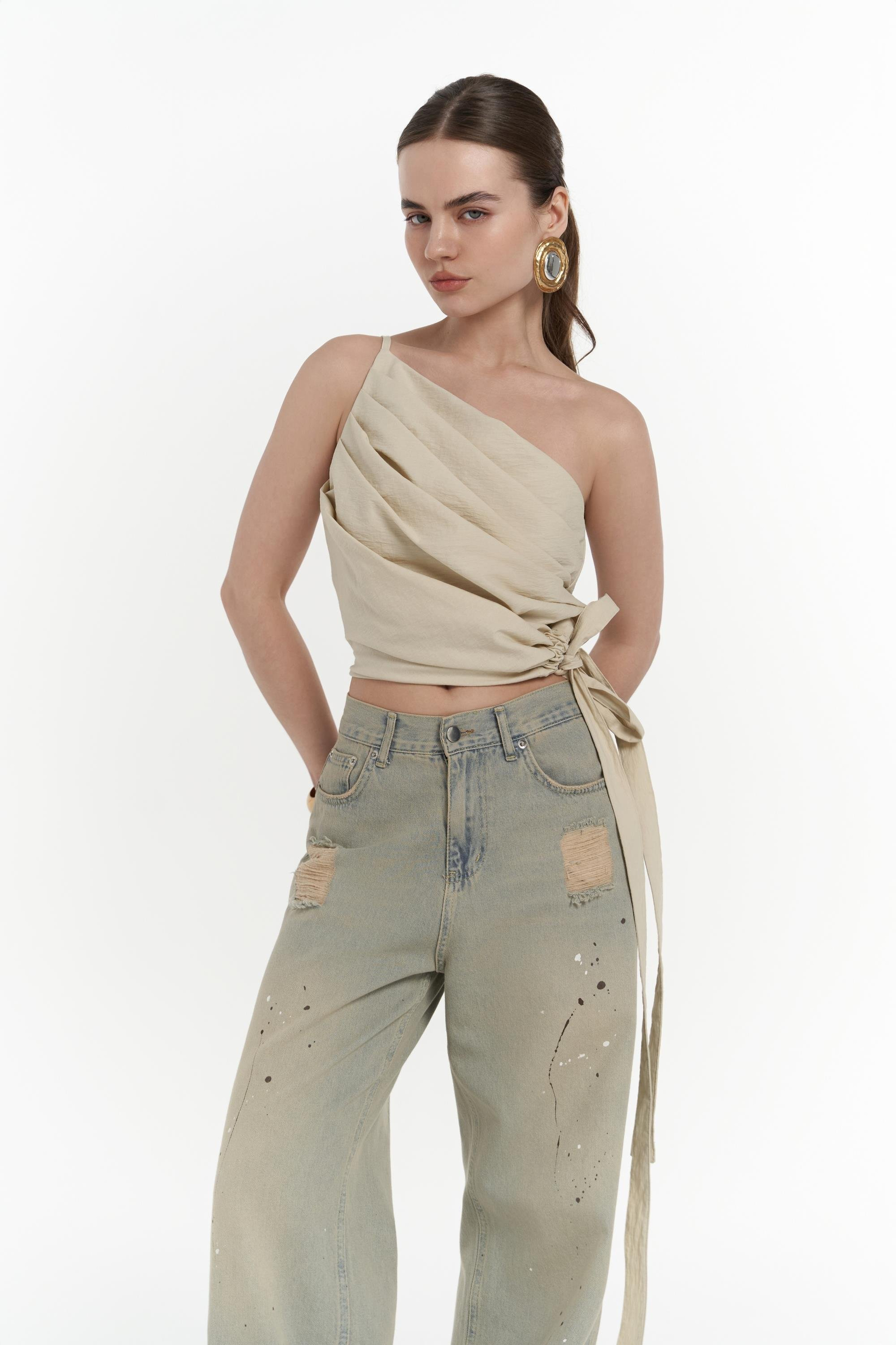 Calista Bağlamalı Bej Crop