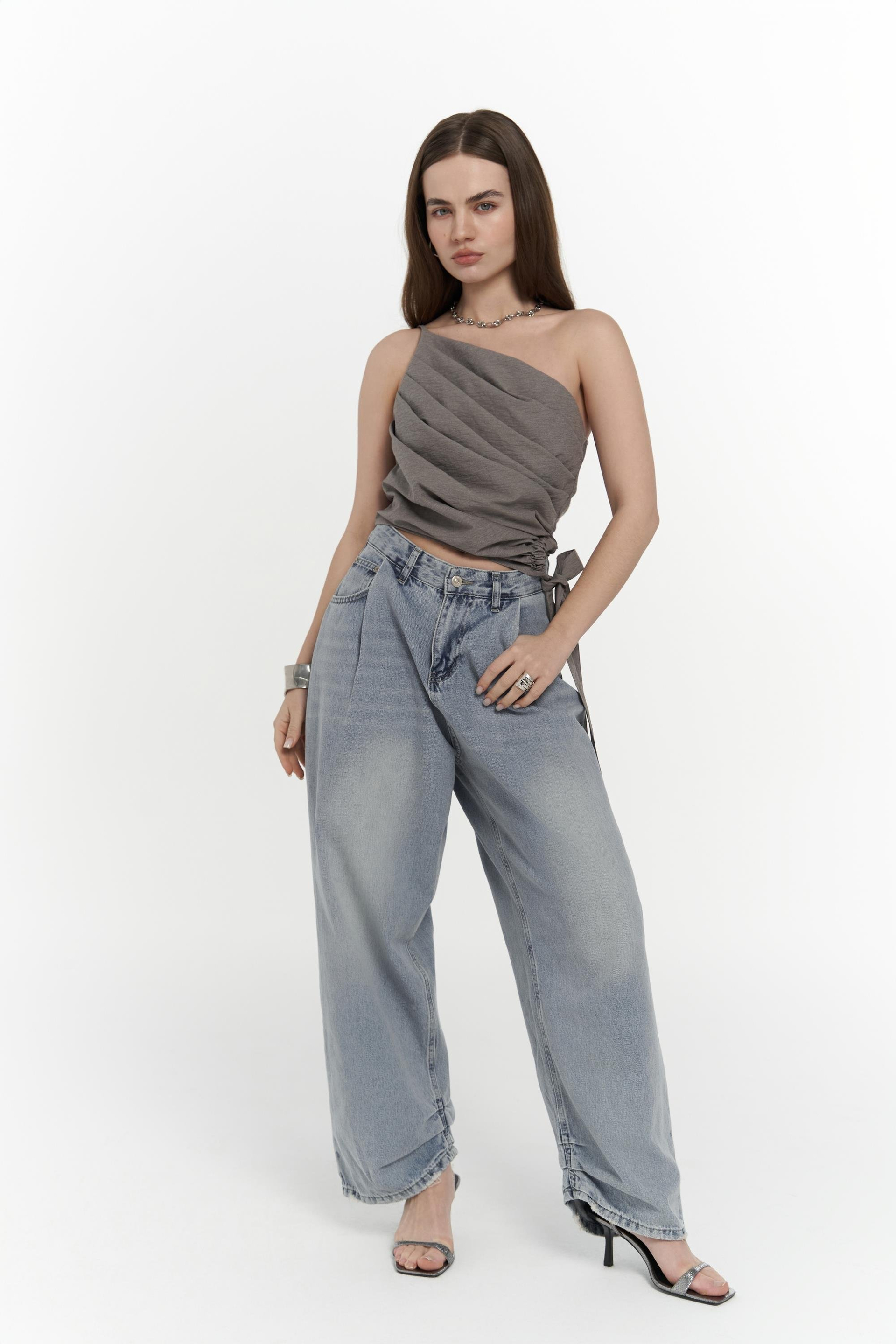 Calista Bağlamalı Gri Crop