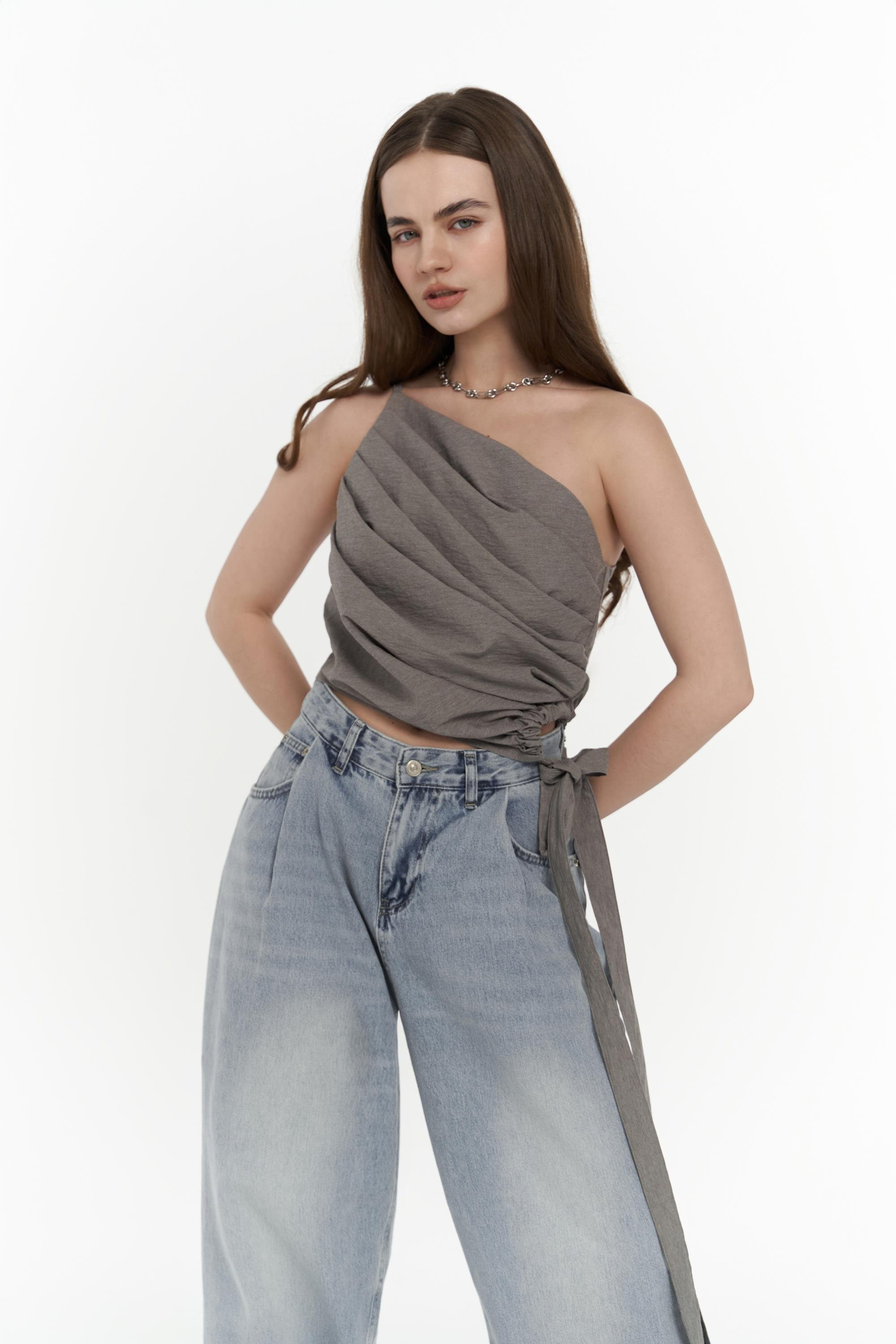Calista Bağlamalı Gri Crop