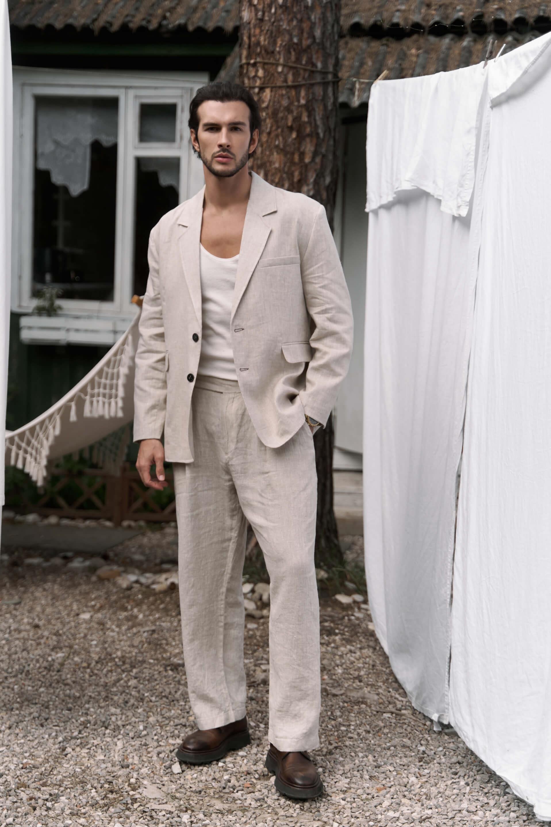 Carlo Naturel Keten Erkek Blazer