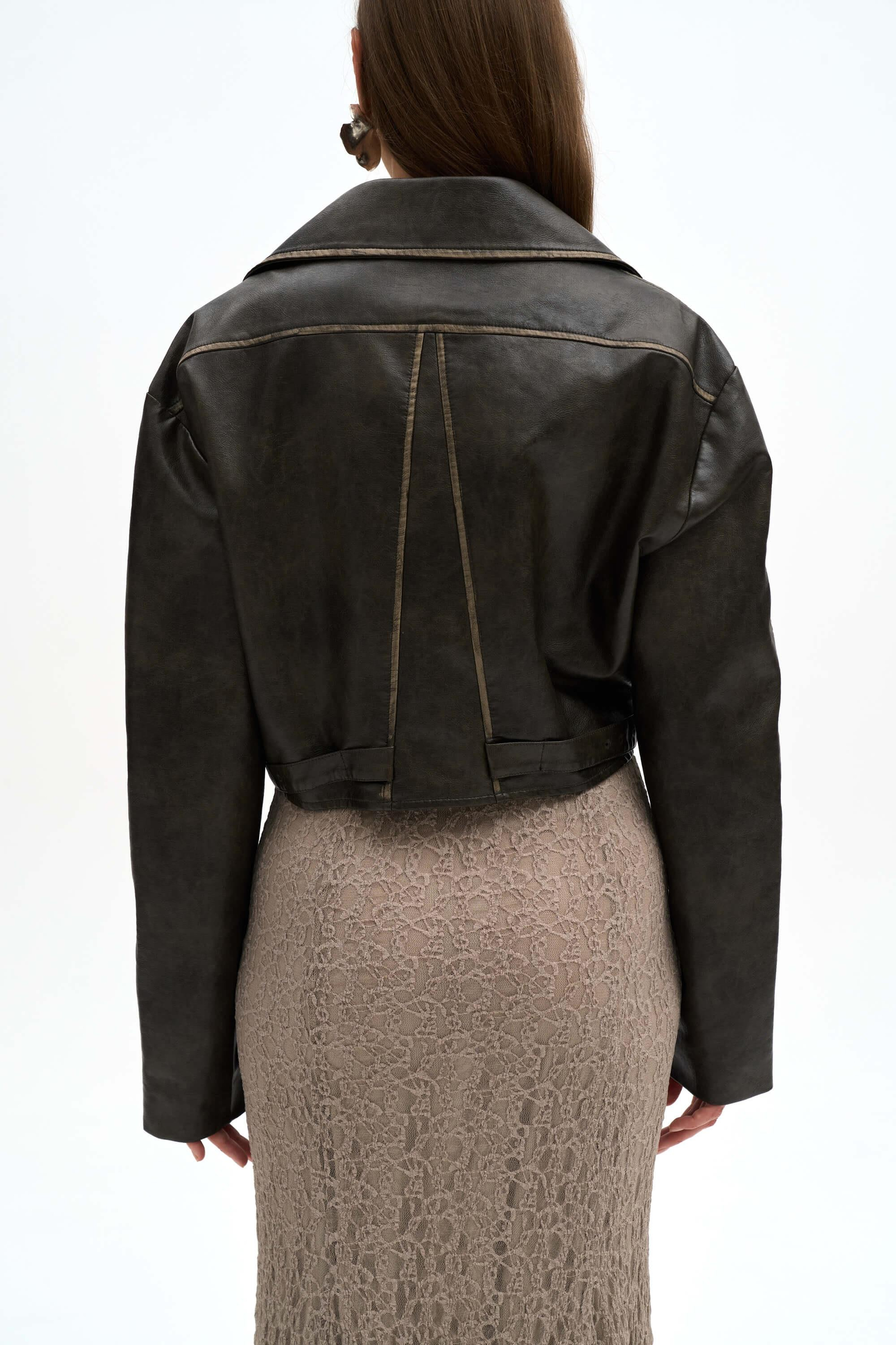 Carnas Asimetrik Antrasit Suni Deri Ceket