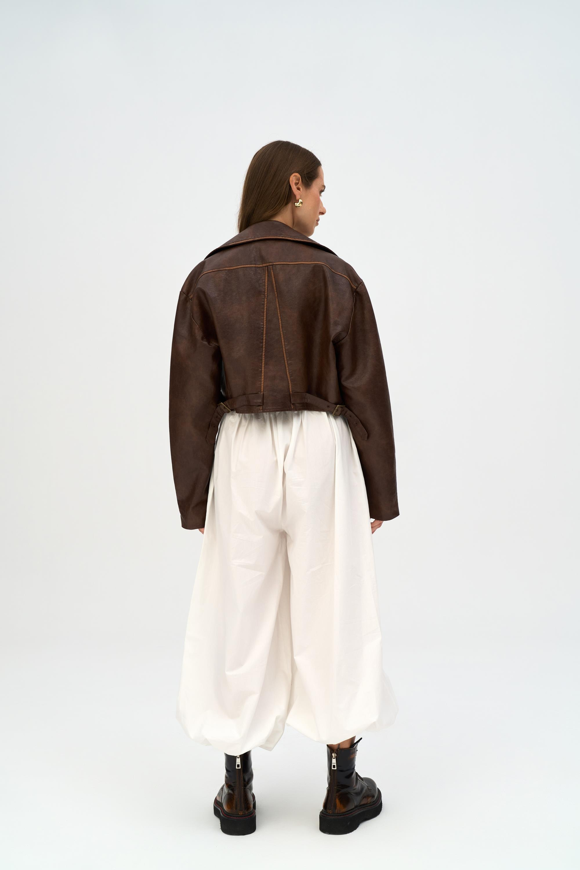 Carnas Asimetrik Kahve Suni Deri Ceket