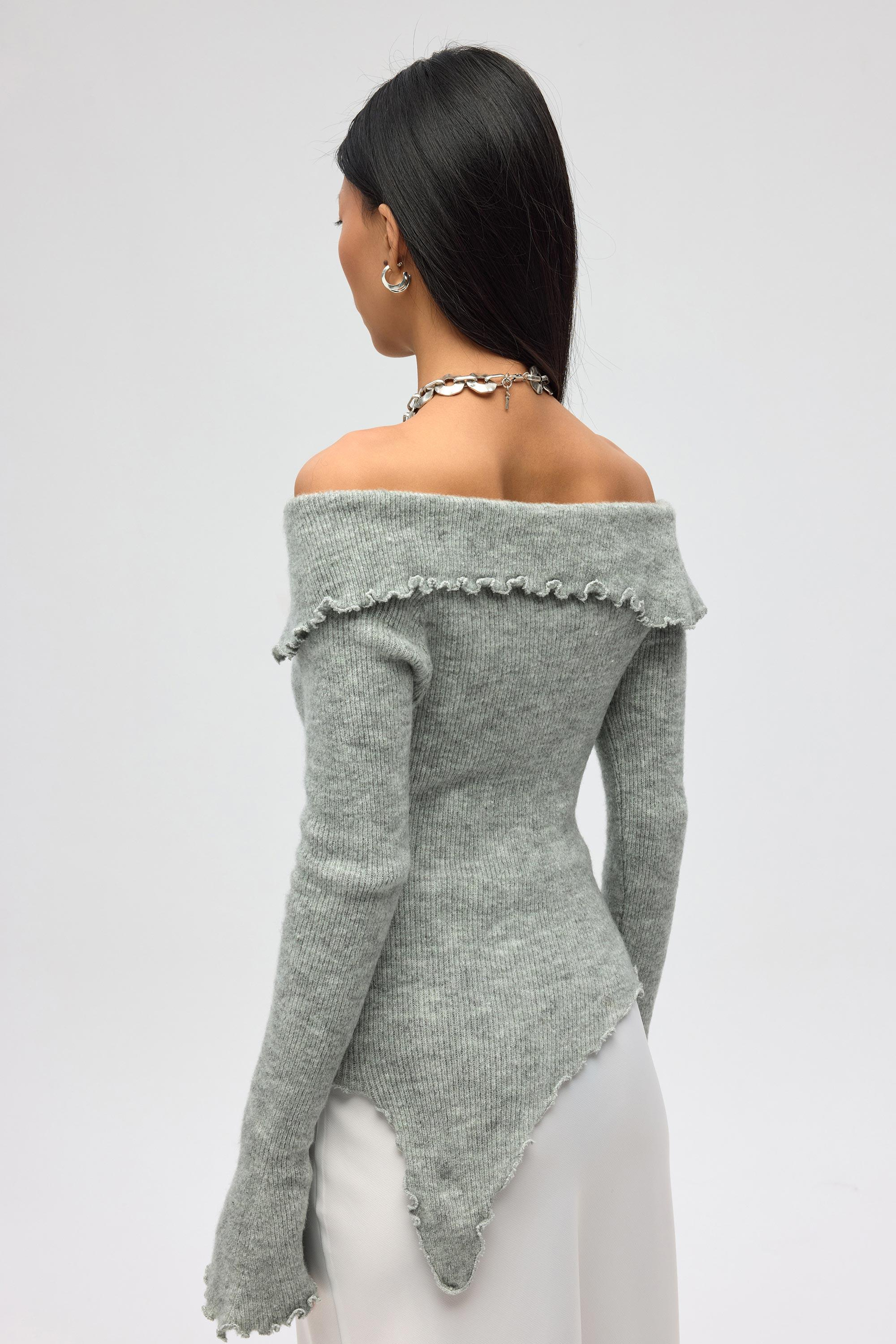 Casica Carmen Yaka Gri Triko Kazak