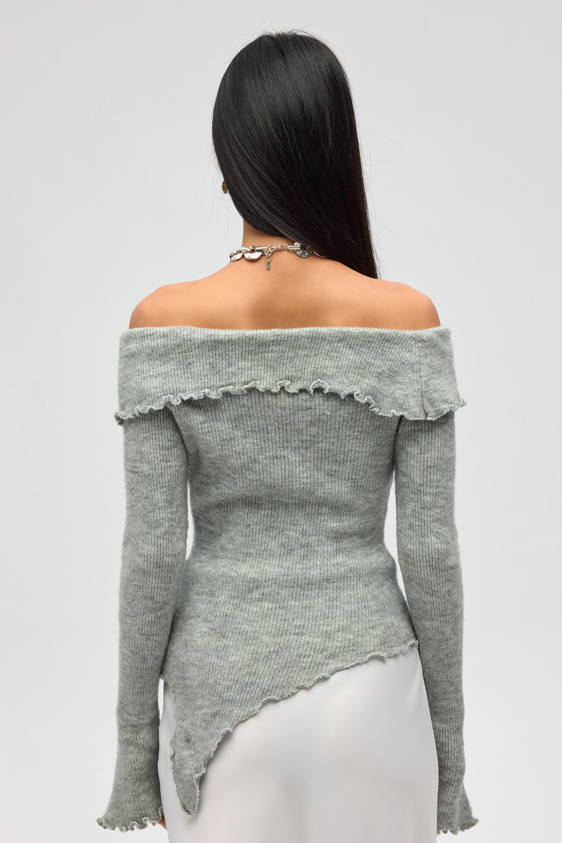 Casica Carmen Yaka Gri Triko Kazak