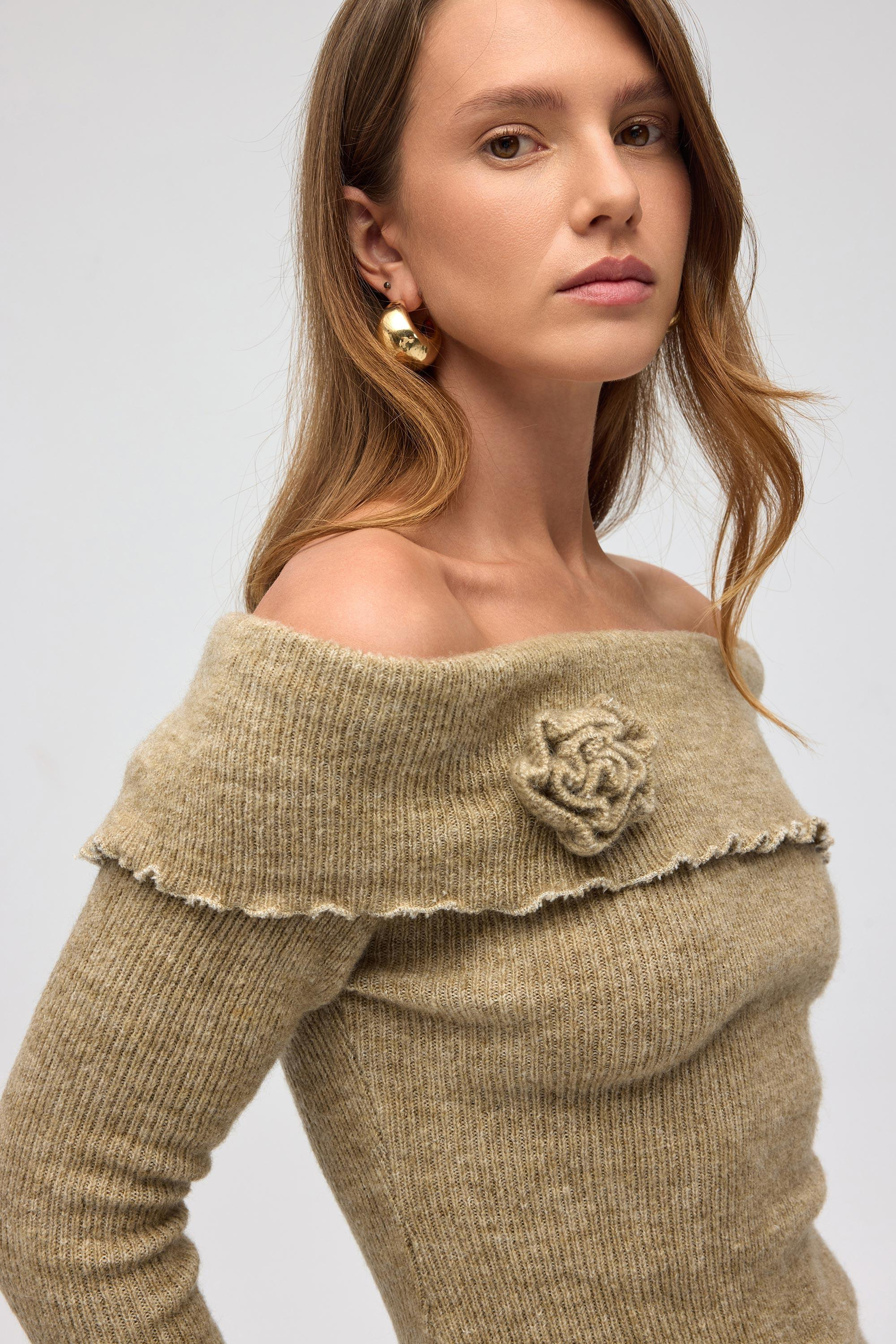 Casica Carmen Yaka Vizon Triko Kazak