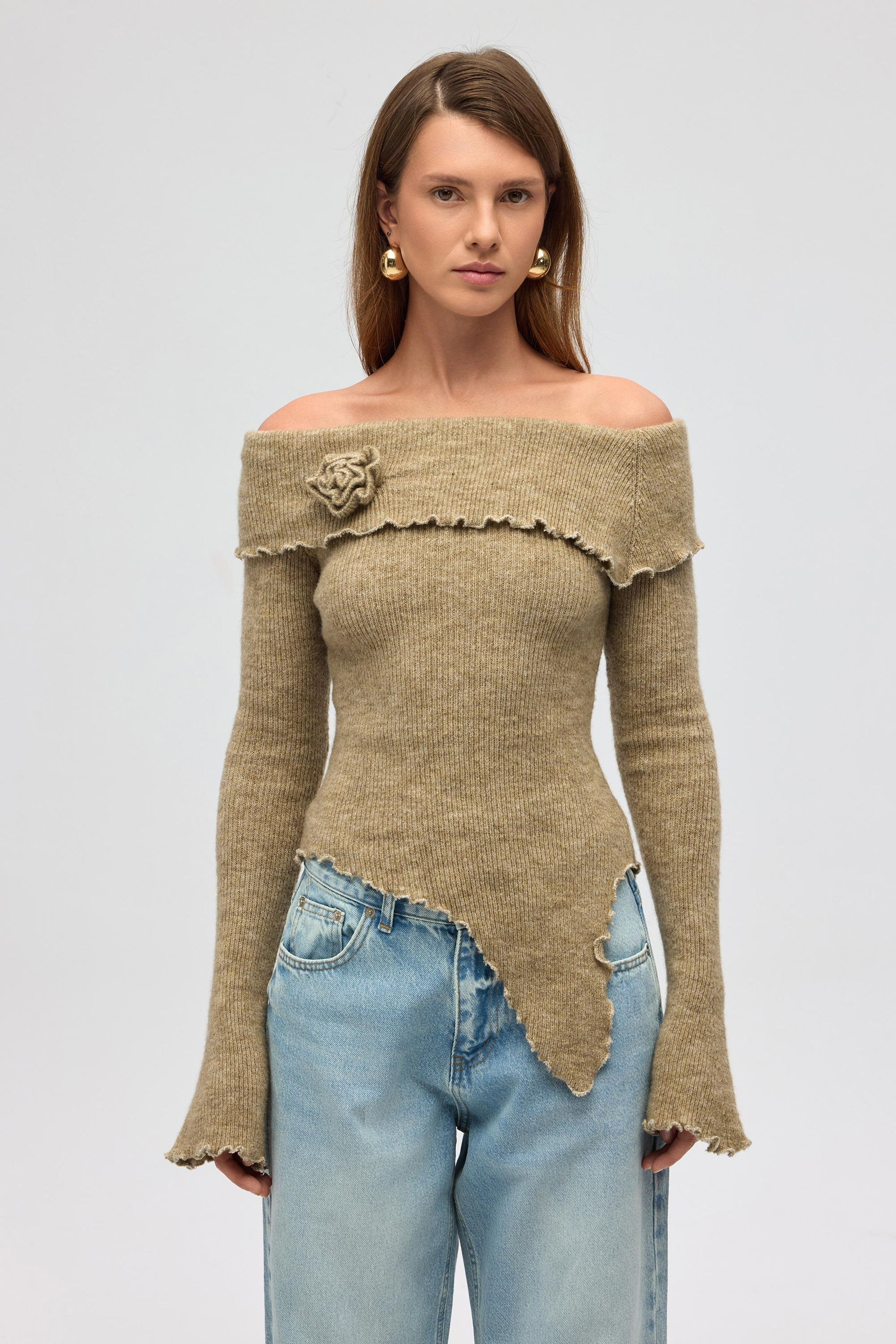 Casica Carmen Yaka Vizon Triko Kazak