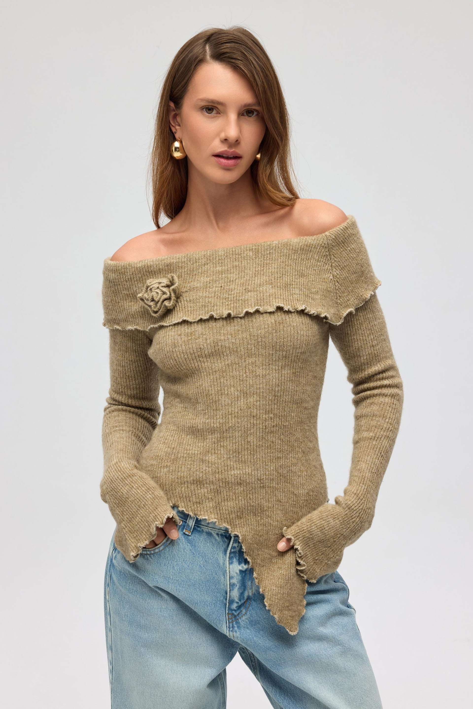 Casica Carmen Yaka Vizon Triko Kazak