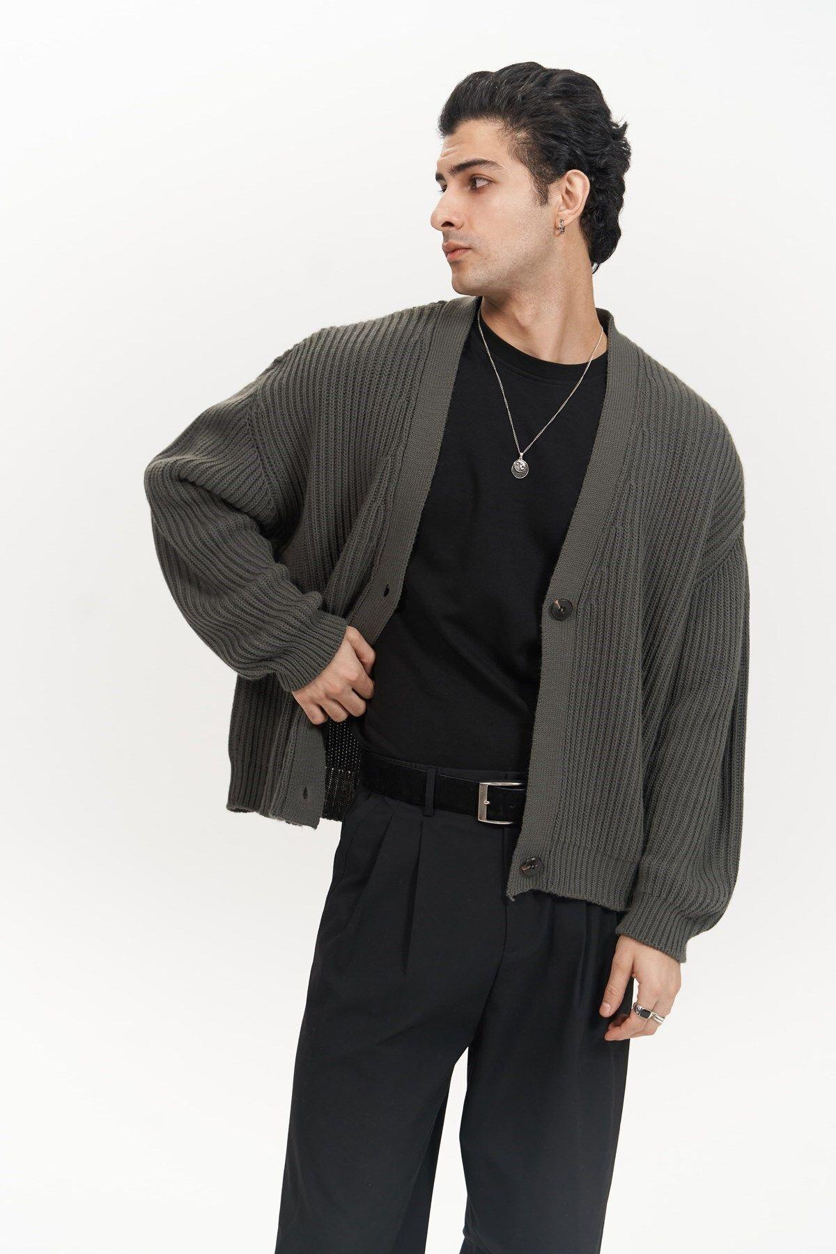 Cassian Men's Anthracite Knit Cardigan