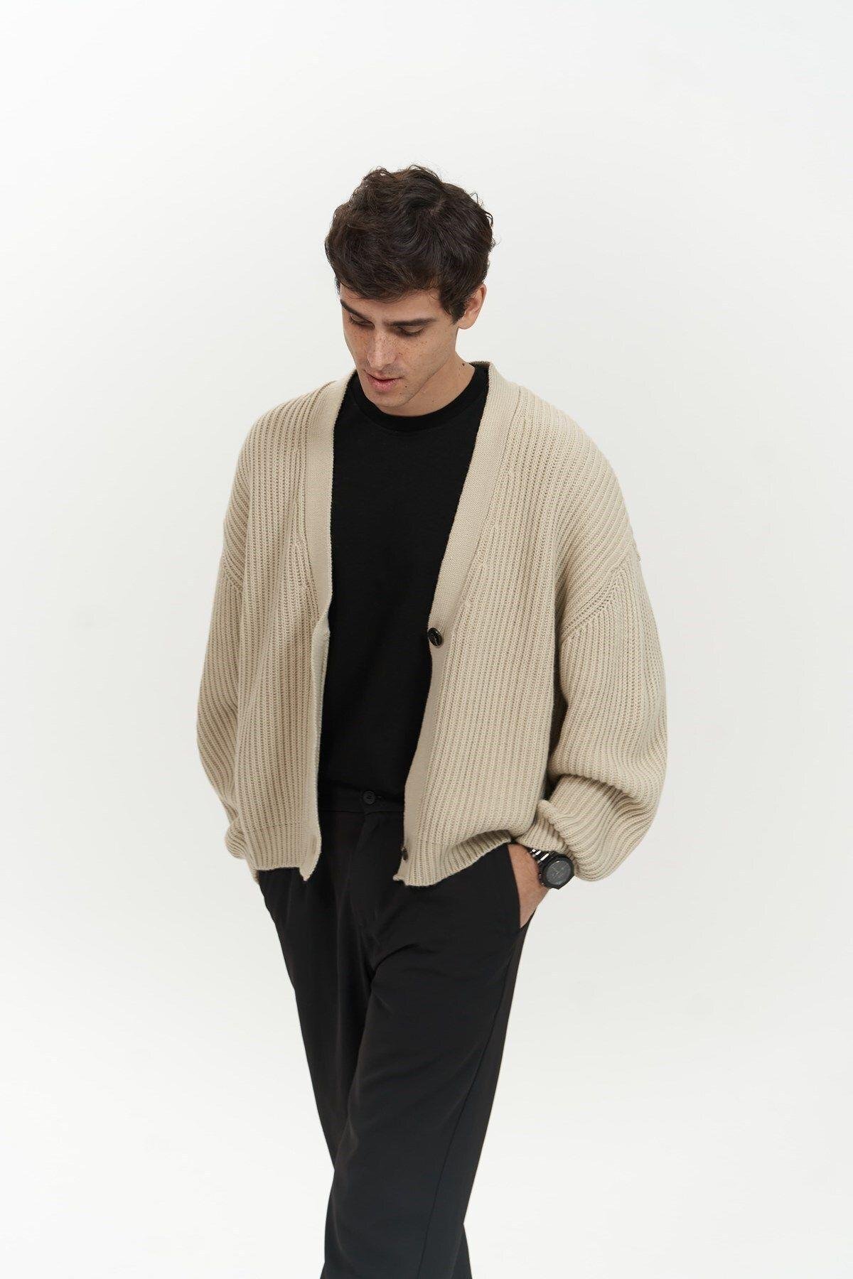 Cassian Bej Erkek Triko Hırka