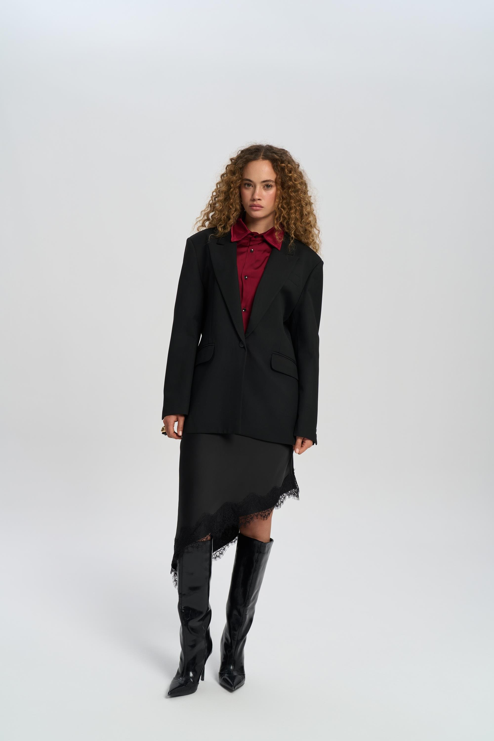 Catroux Gömlek Yaka Detaylı Siyah Blazer