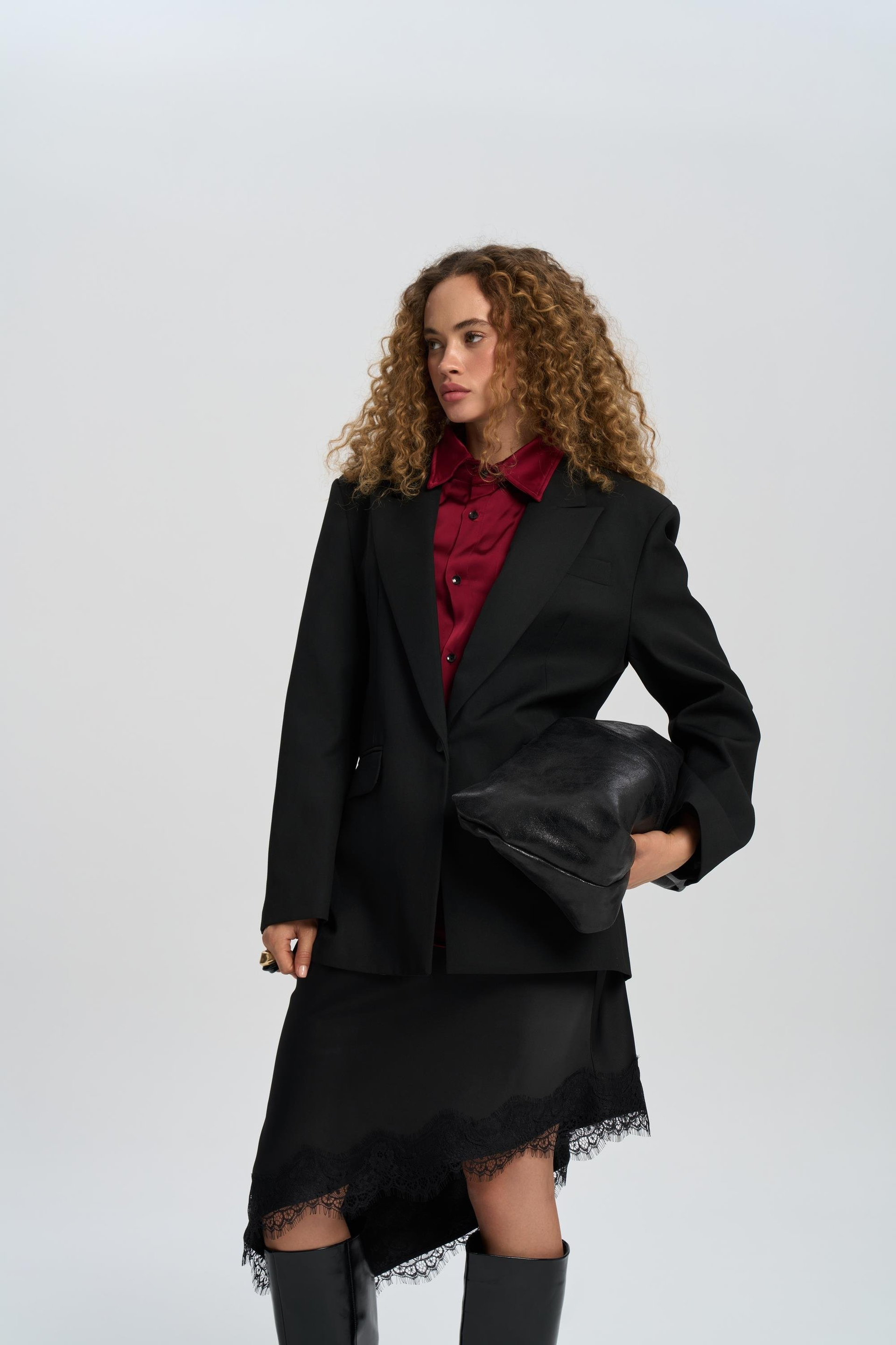 Catroux Gömlek Yaka Detaylı Siyah Blazer