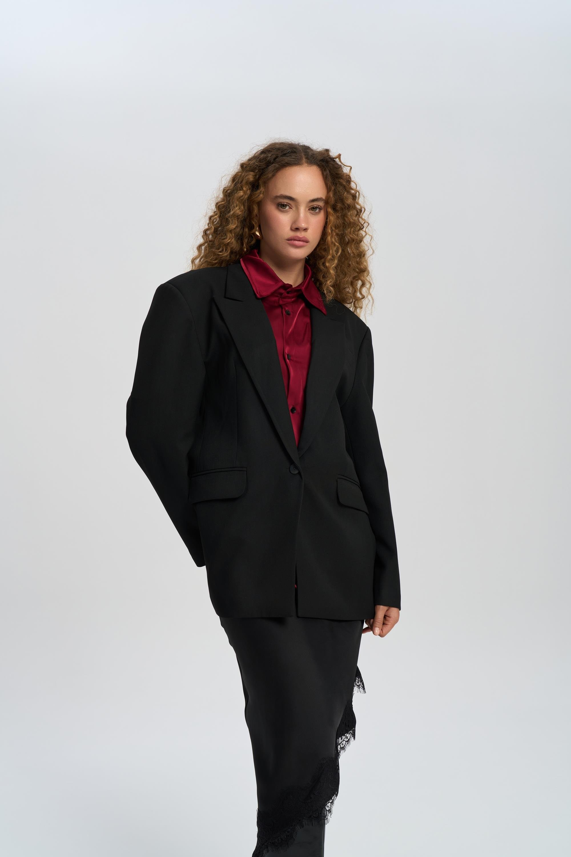 Catroux Gömlek Yaka Detaylı Siyah Blazer