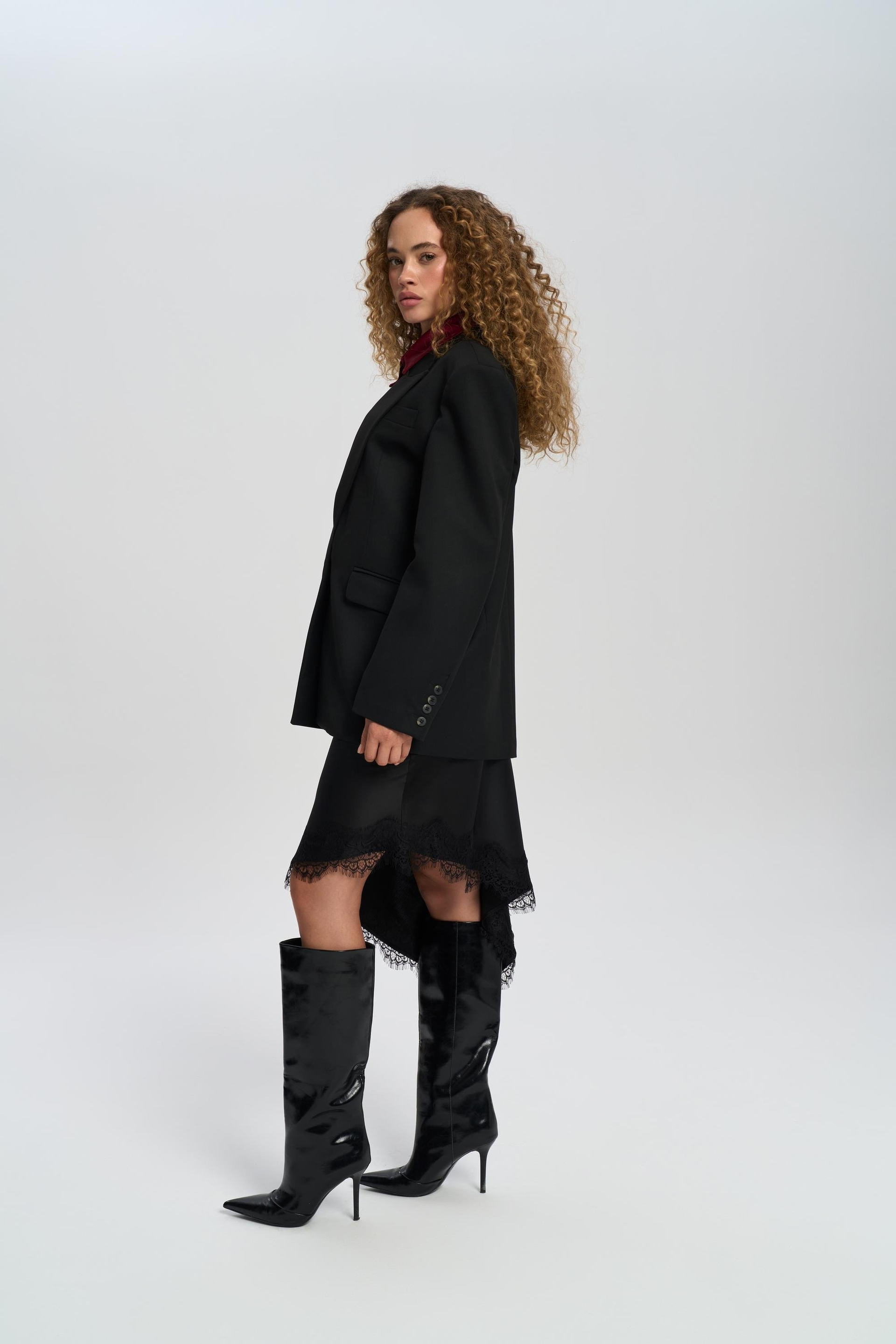 Catroux Gömlek Yaka Detaylı Siyah Blazer