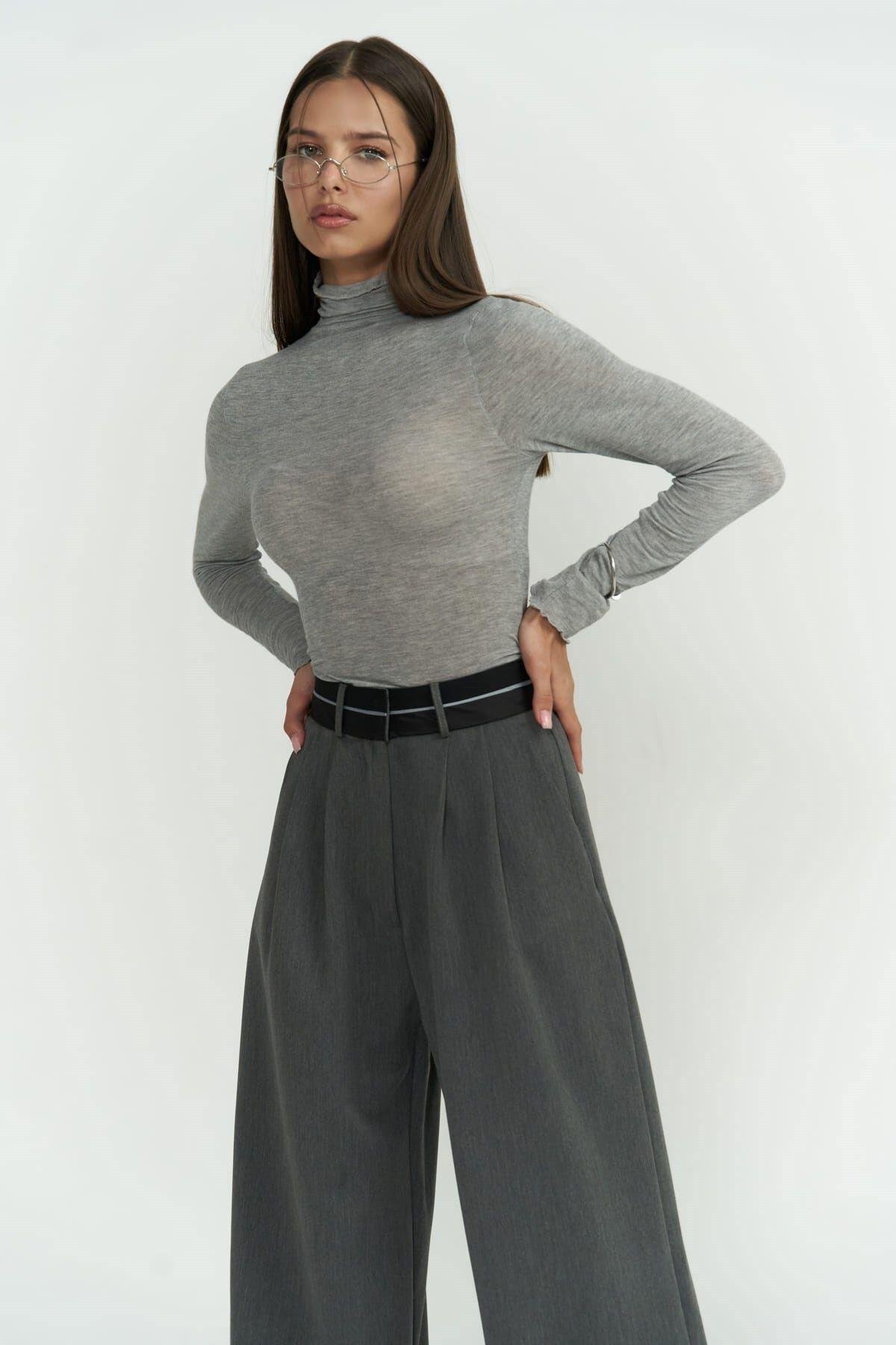 Cedric Ters Kemer Füme Palazzo Pantolon