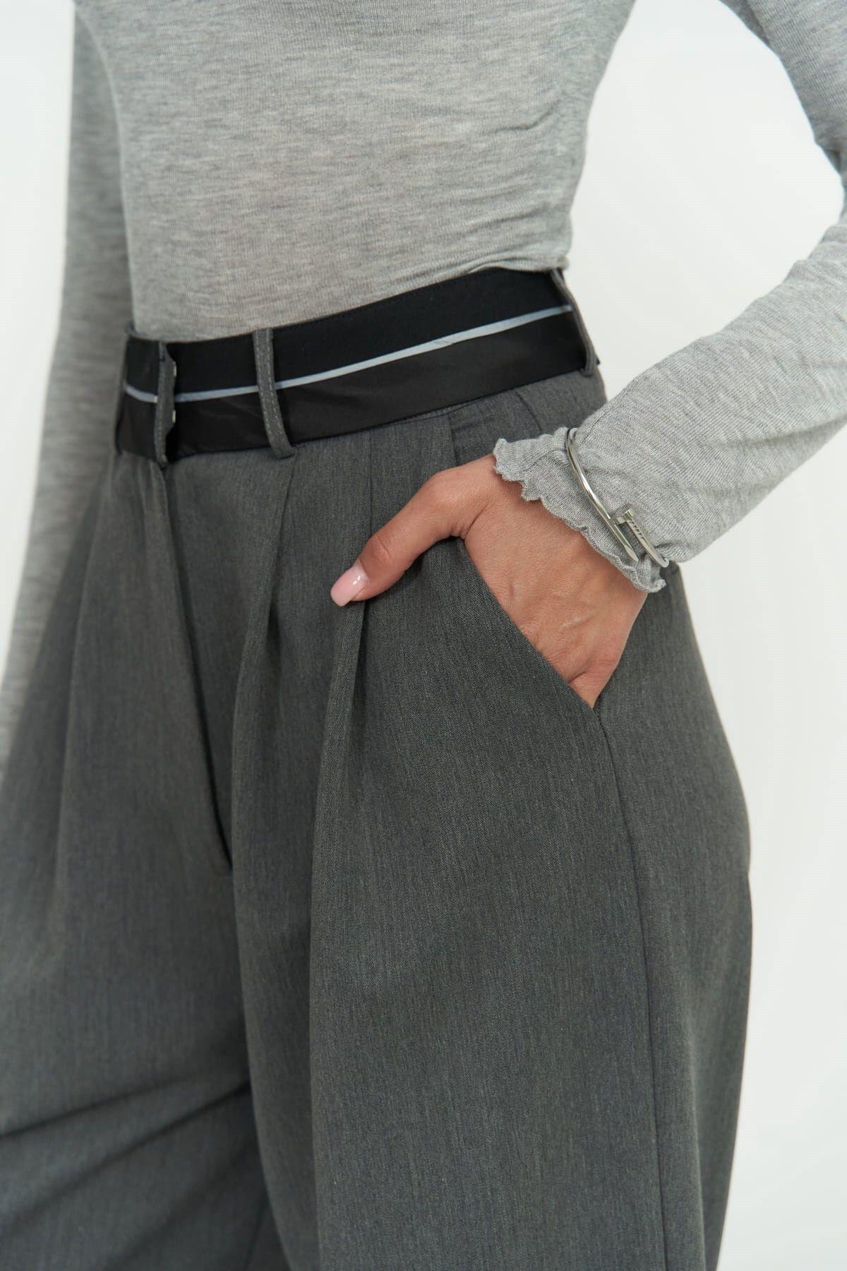 Cedric Ters Kemer Füme Palazzo Pantolon