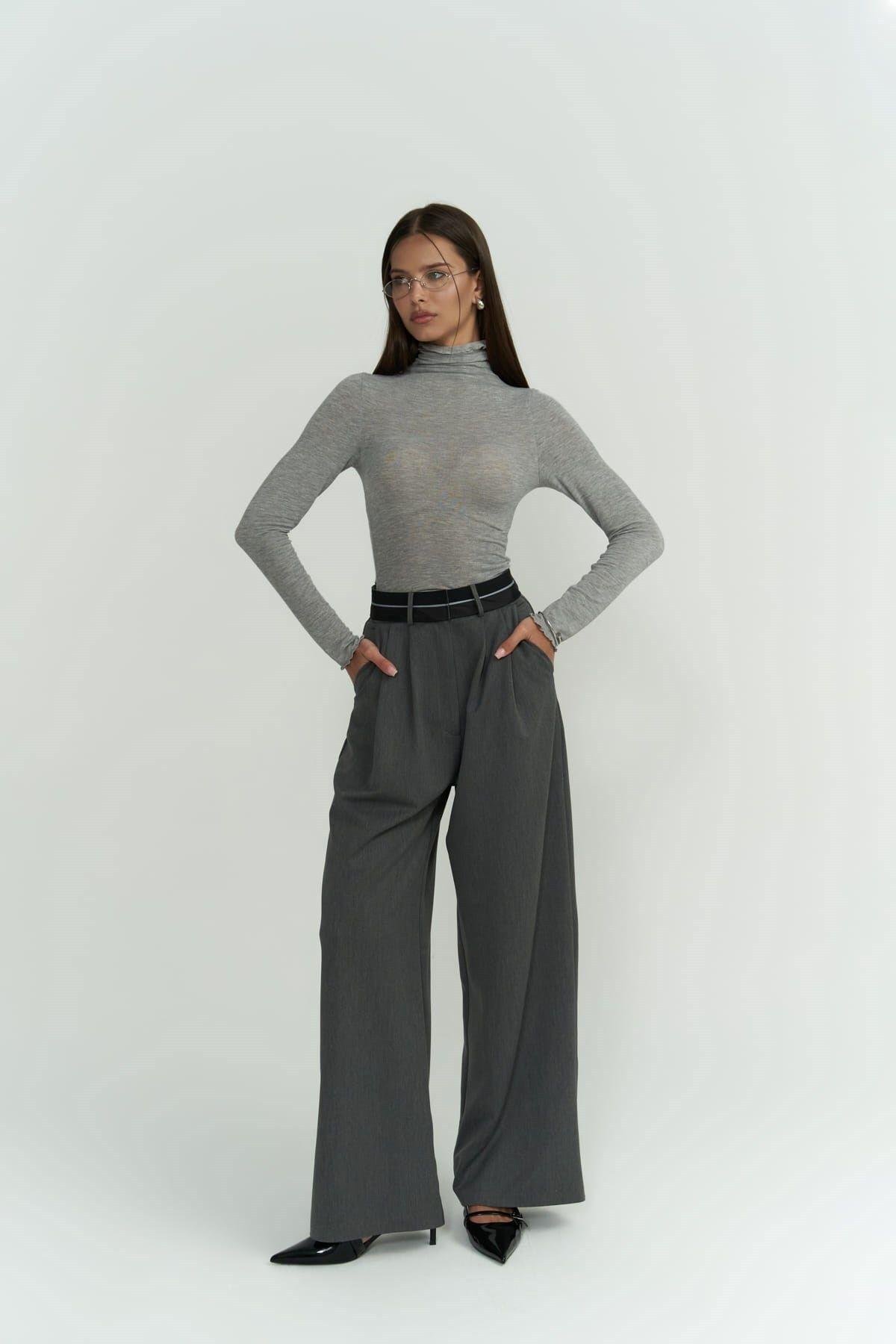 Cedric Ters Kemer Füme Palazzo Pantolon