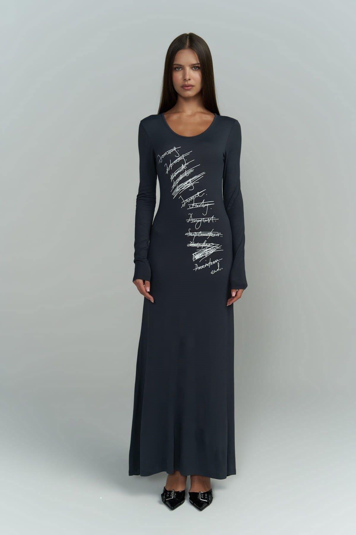 Ceria Füme Uzun Elbise