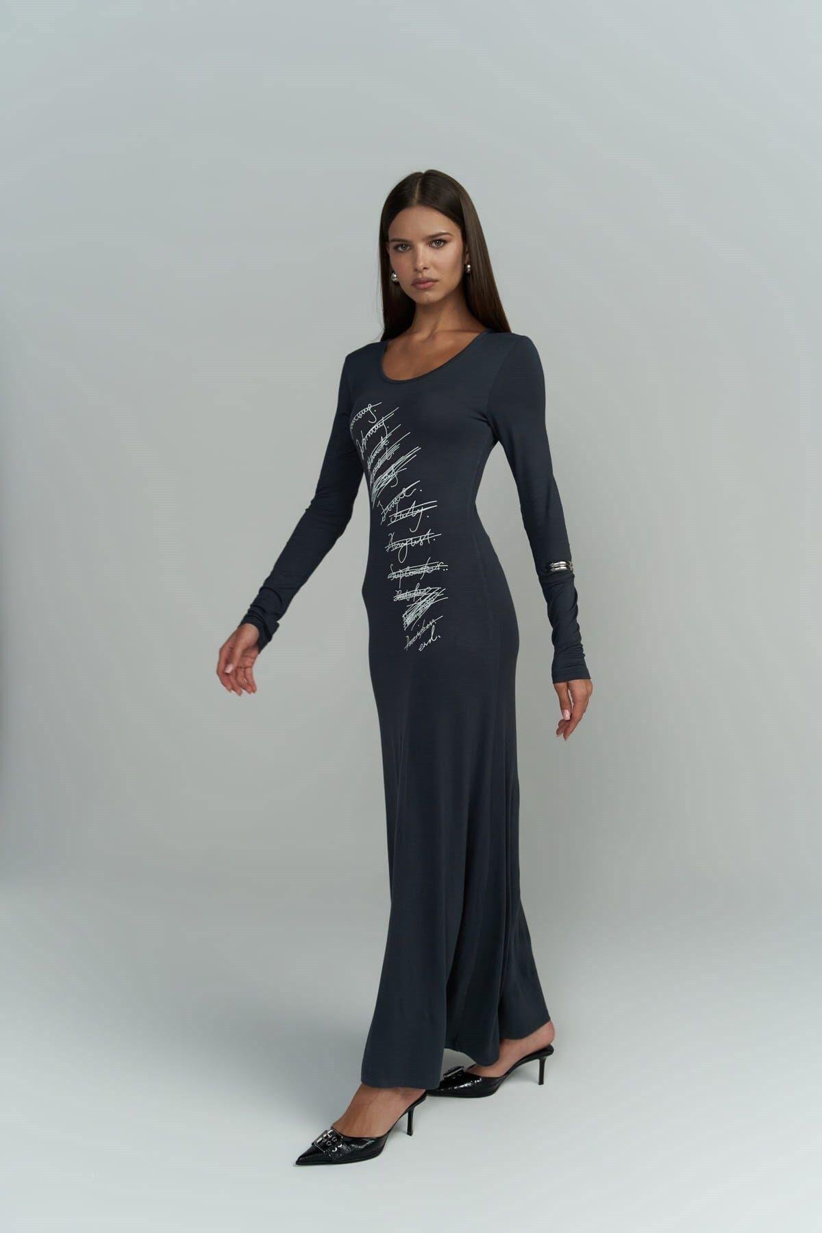 Ceria Füme Uzun Elbise