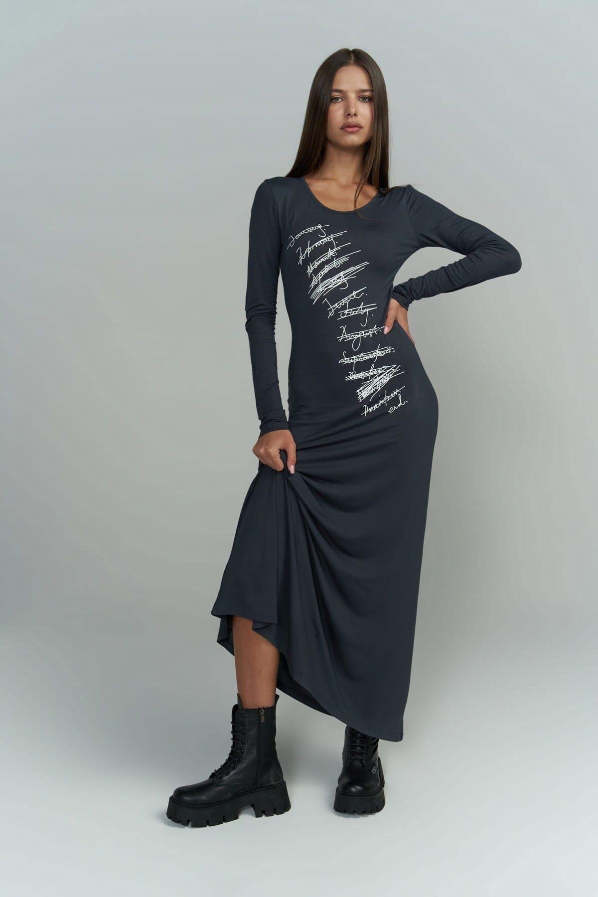 Ceria Füme Uzun Elbise