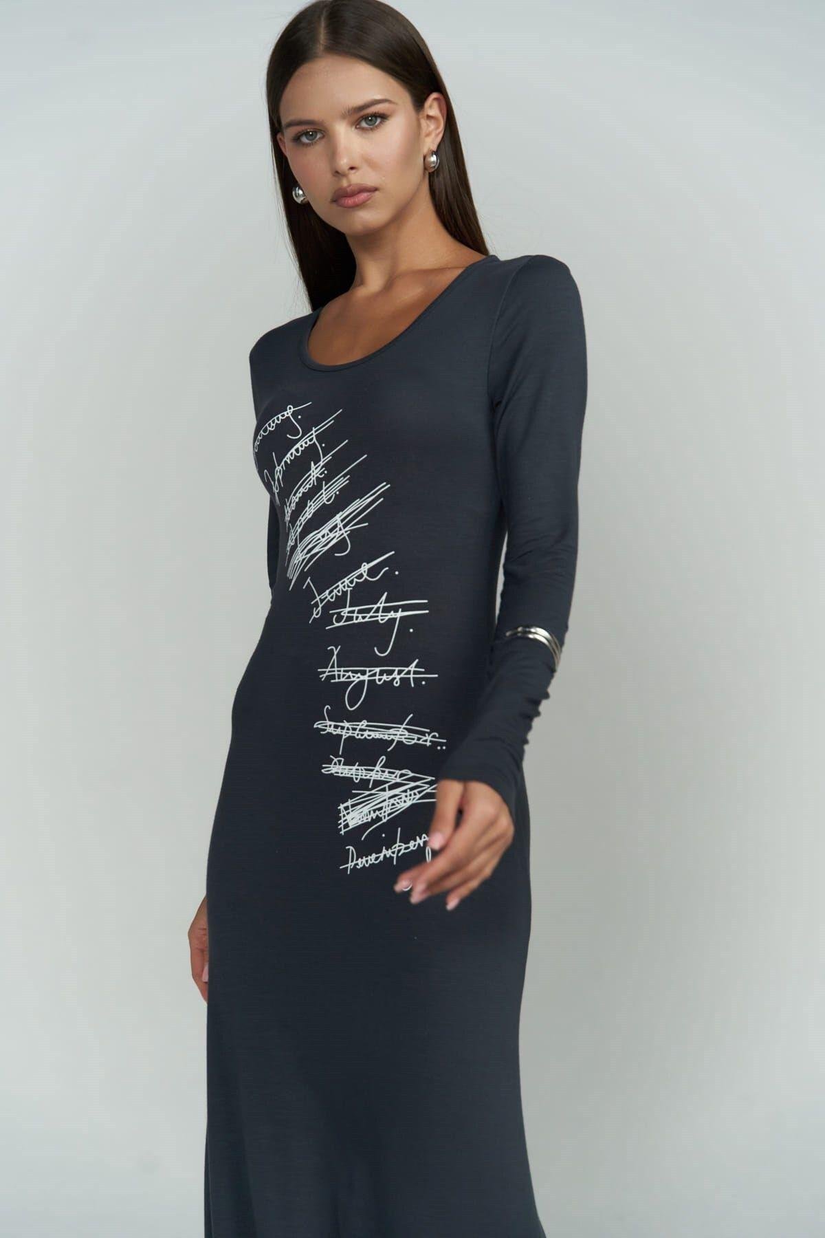 Ceria Füme Uzun Elbise