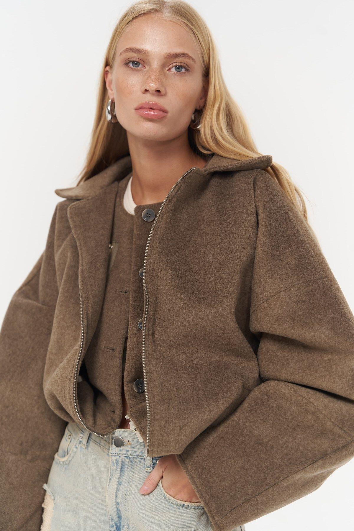 Chappel Brown Asymmetrical Jacket with Zipper Detail