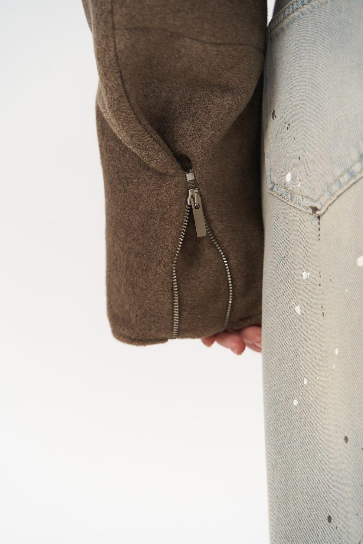 Chappel Brown Asymmetrical Jacket with Zipper Detail