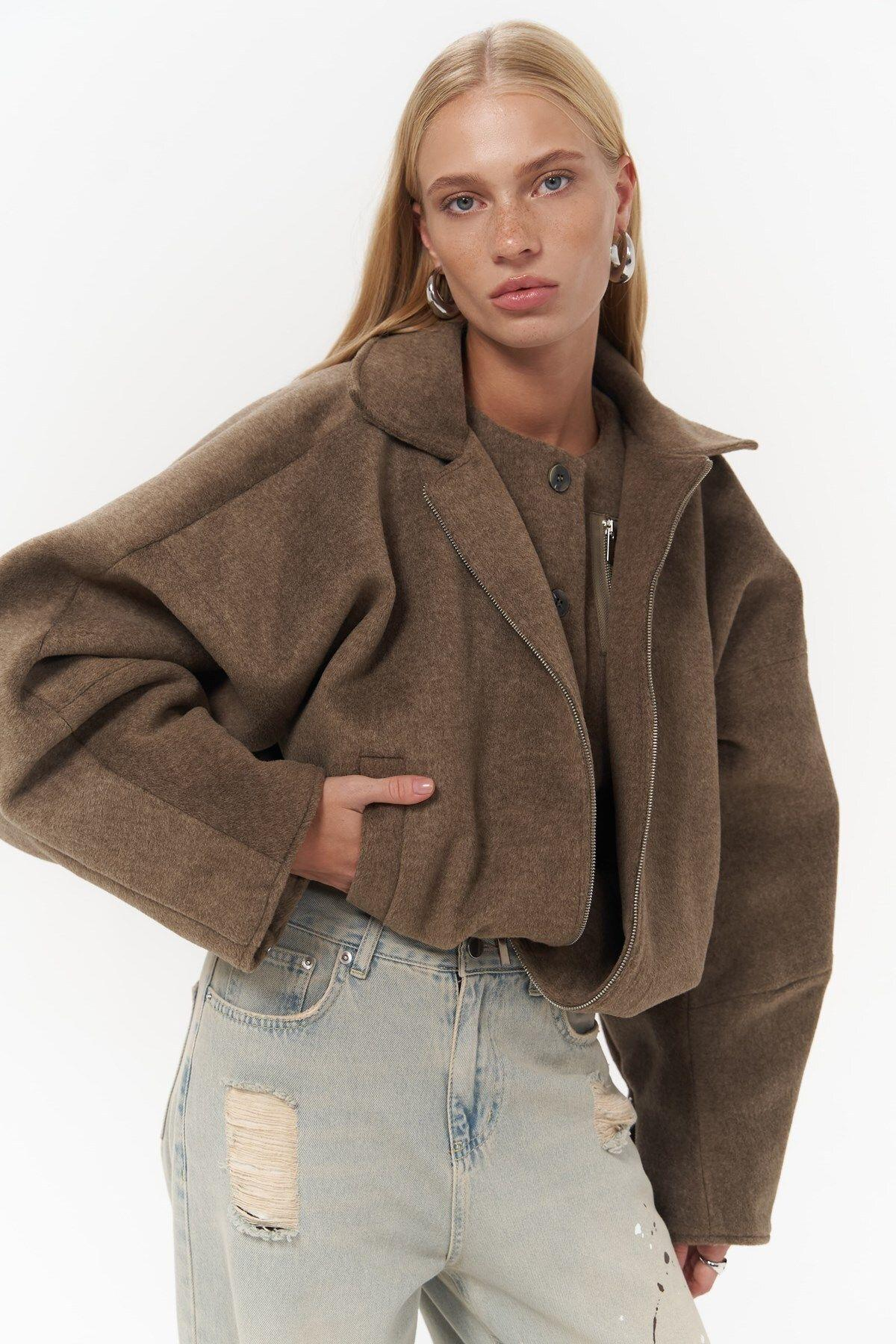 Chappel Brown Asymmetrical Jacket with Zipper Detail