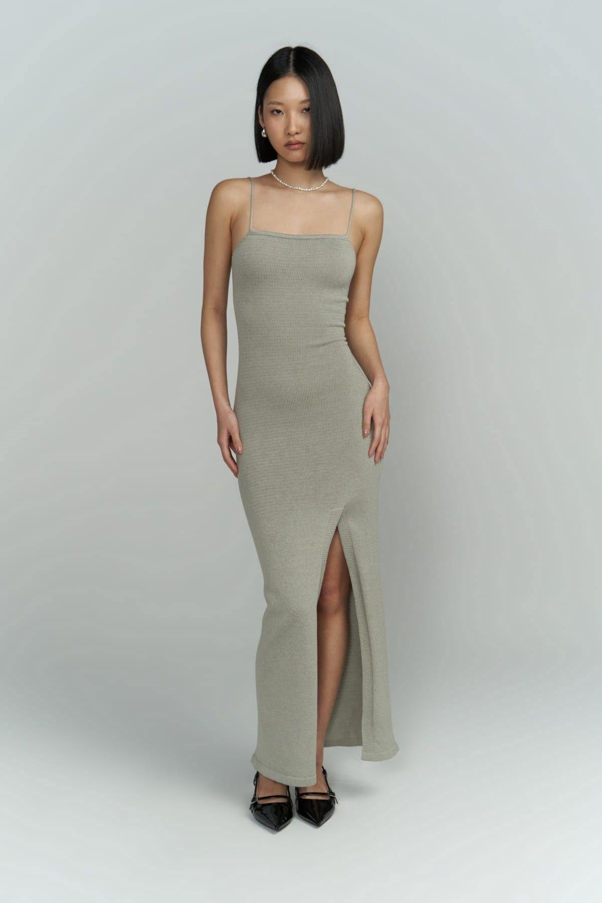 Cintia Sırt Dekolteli Gri Triko Elbise